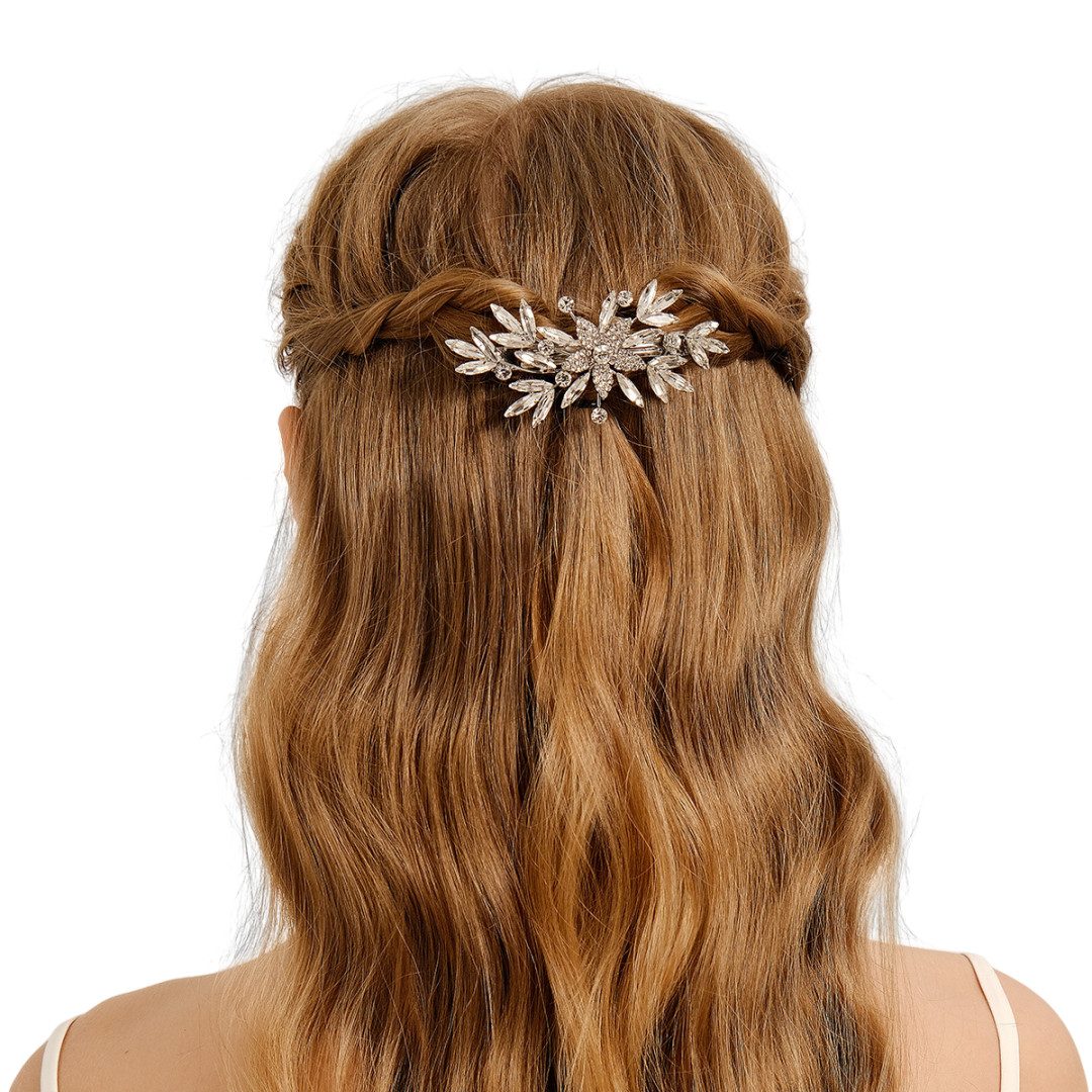 The Beauty House Haarspange Haarklammer Haarkamm Hochzeit Brautschmuck Brauthaarkamm, Brauthaarschmuck aus Metell mit Zirkonia