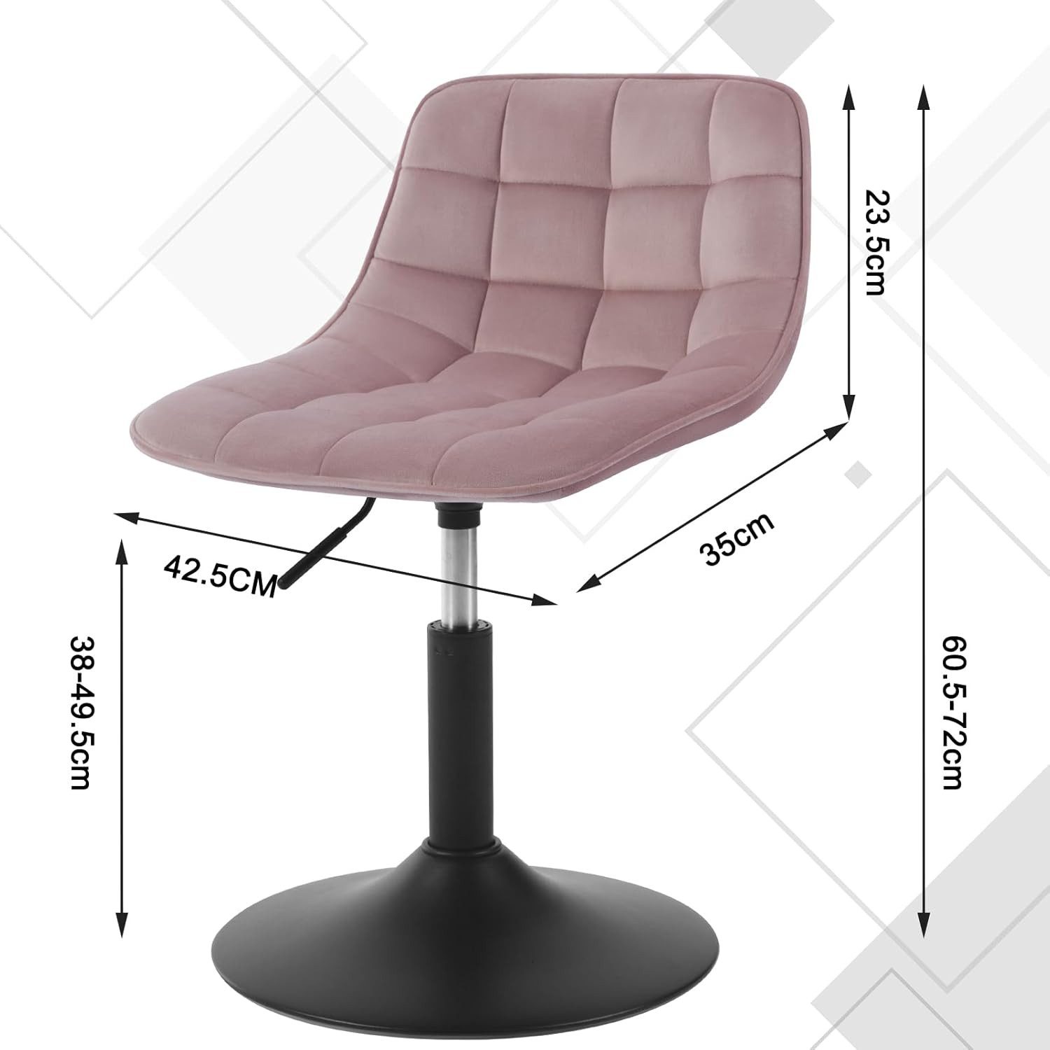 Woltu Barhocker (1 St), Schminkhocker 360° Schwenken Samt Sitz 38-49.5cm Hoch rosa