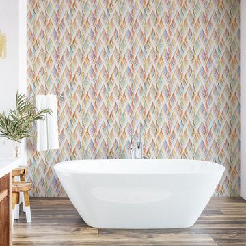Abakuhaus Vinyltapete selbstklebendes Wohnzimmer Küchenakzent, Gitter Pastell und bunte Wellen
