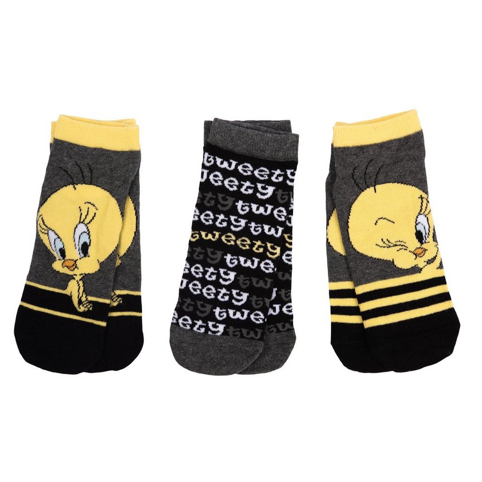 3 Paar Damen Socken Disney Looney TUNES TWETTY Sneaker Socken Strass Gr 37-42