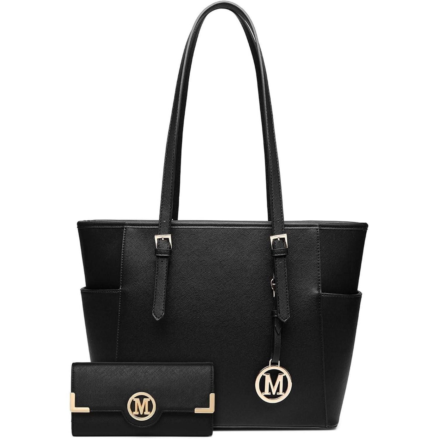 LuxusKollektion Handtasche Handtasche Damen Schultertasche Shopper Schulterriemen Schwarz 2 Stück