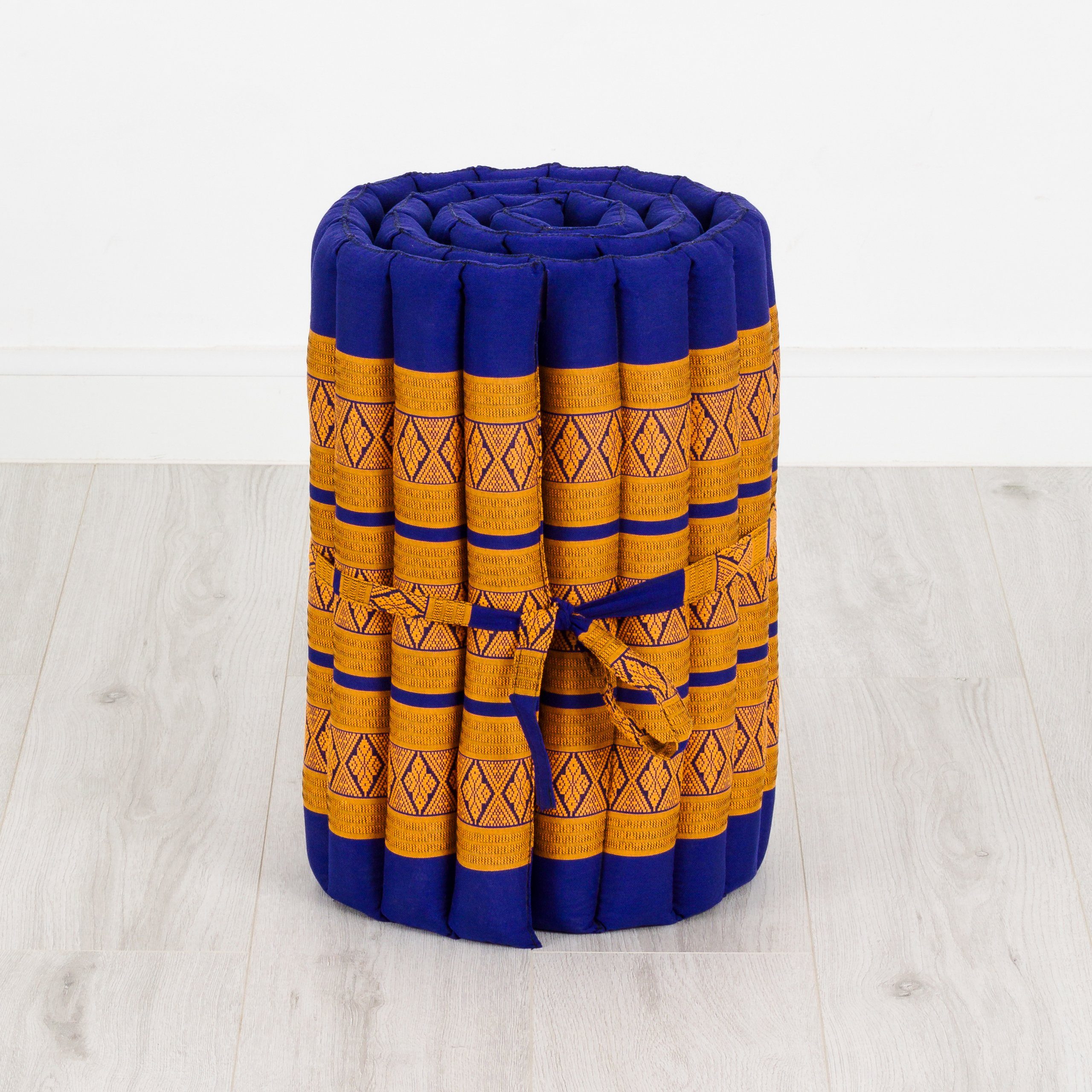 Reisebett-Matratzen Rollmatte handgefertigt, vegan livasia, hoch, Kapok und breit, Blau/Gelb 50 cm 210x50x4,5cm, cm 4,50
