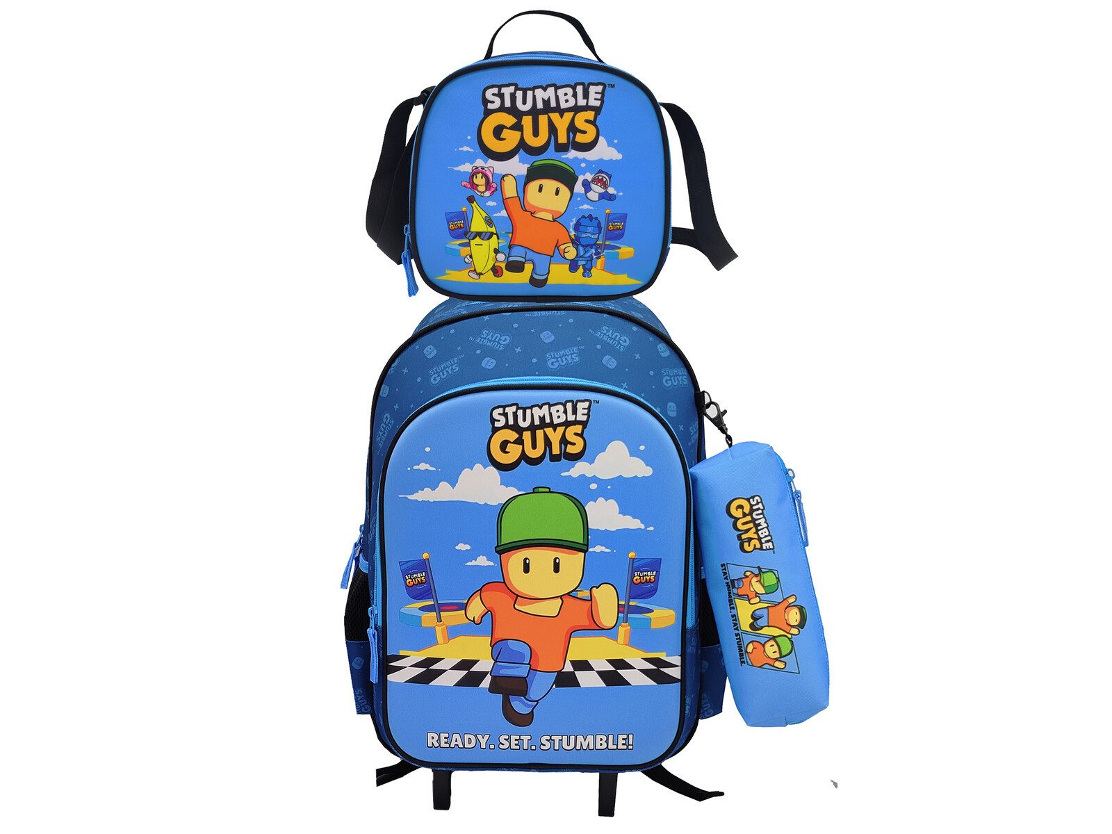 Stumble Guys Kinderrucksack Schulset 3 tlg Trolley Rucksack Etui Lunchbag Schule 43 cm (3-tlg)