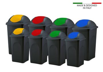 BigDean Mülleimer 3x 60L schwarz Schwingdeckel blau rot grün Abfalleimer Mülltonne