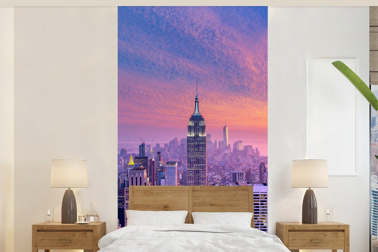 MuchoWow Fototapete New York - Farben - Skyline, Matt, bedruckt, (2 St), Vliestapete für Wohnzimmer Schlafzimmer Küche, Fototapete