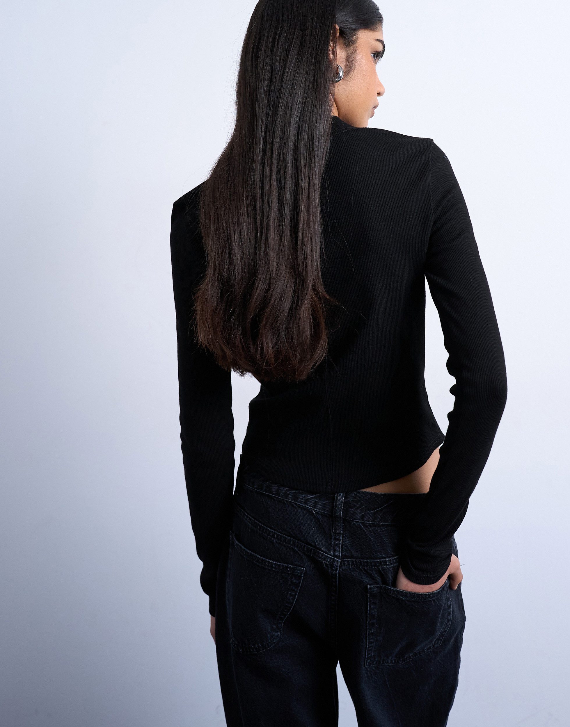 TOPSHOP Langarmshirt TSBEA LS RIB CURVED HEM TOP JRS NOOS Baumwollmischung, normal geschnitten