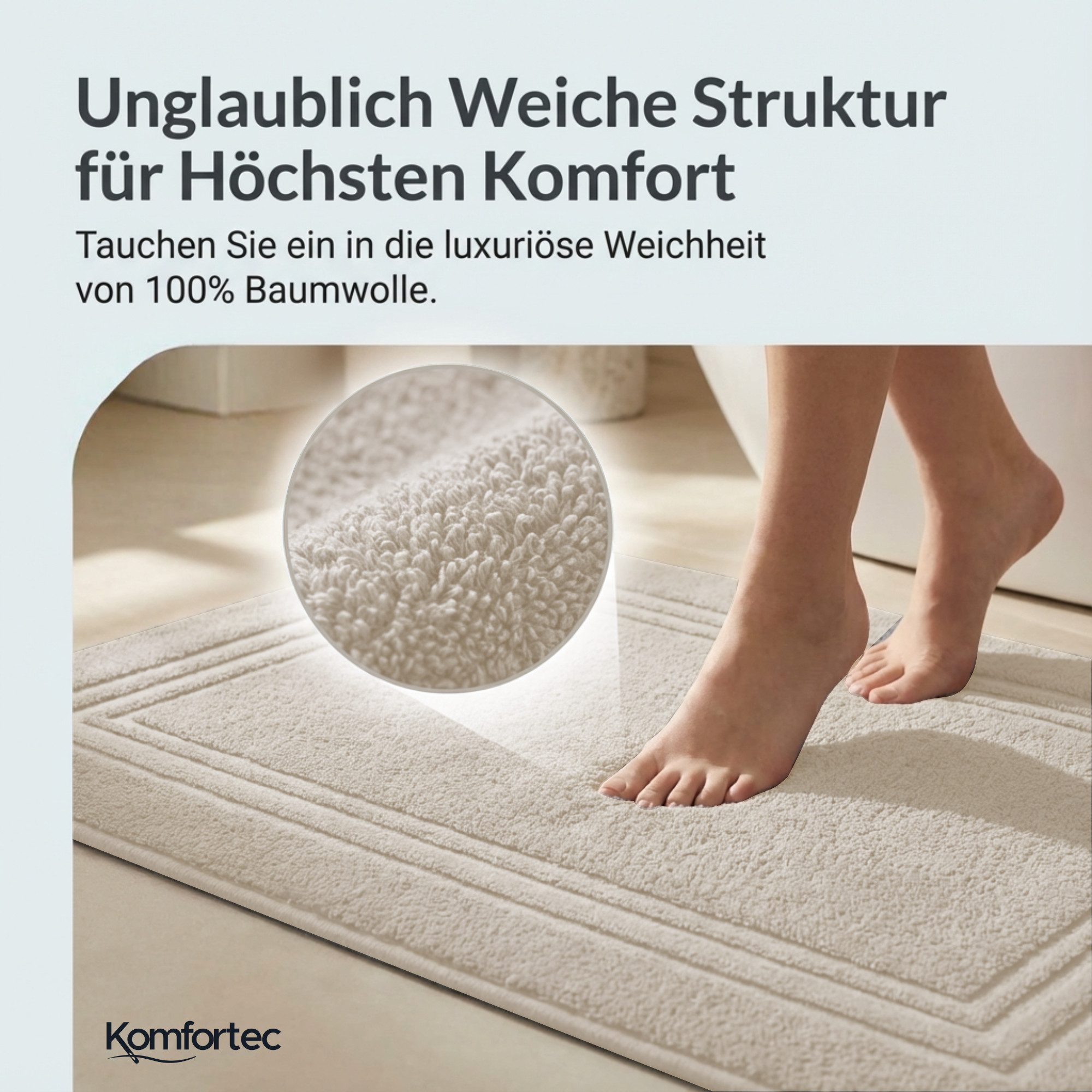 Komfortec Badematte Badvorleger aus 100% Baumwolle, 50x70 cm Duschvorleger, Waschbar Duschmatte, Frottee, Rechteckig, 600 g/m², 2er Set, Saugfähig & Schnelltroc – Bild 2 von 5