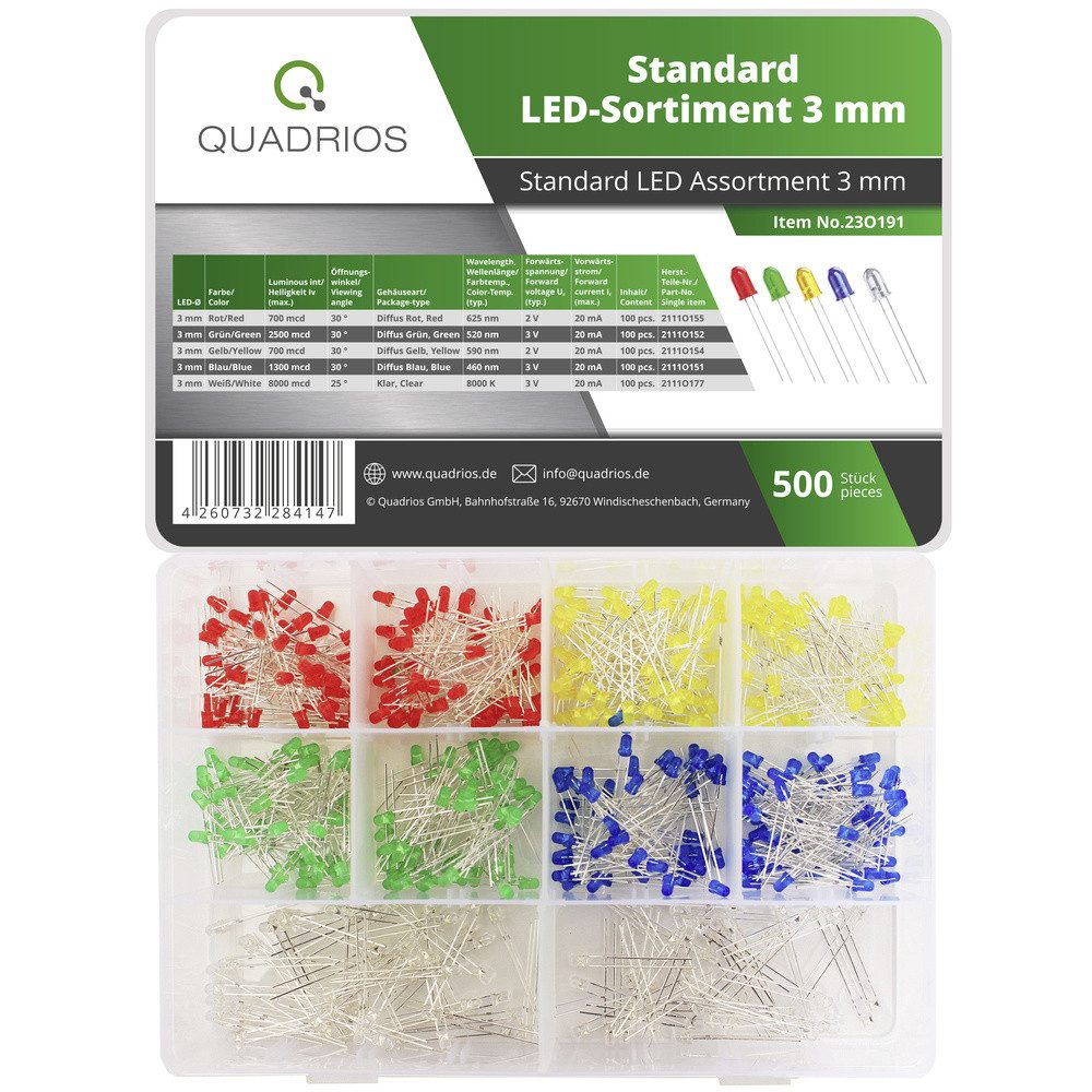 Quadrios LED-Leuchtmittel Quadrios 23O191 LED-Меню Rot, Grün, Gelb, Blau, Weiß 3 mm 20
