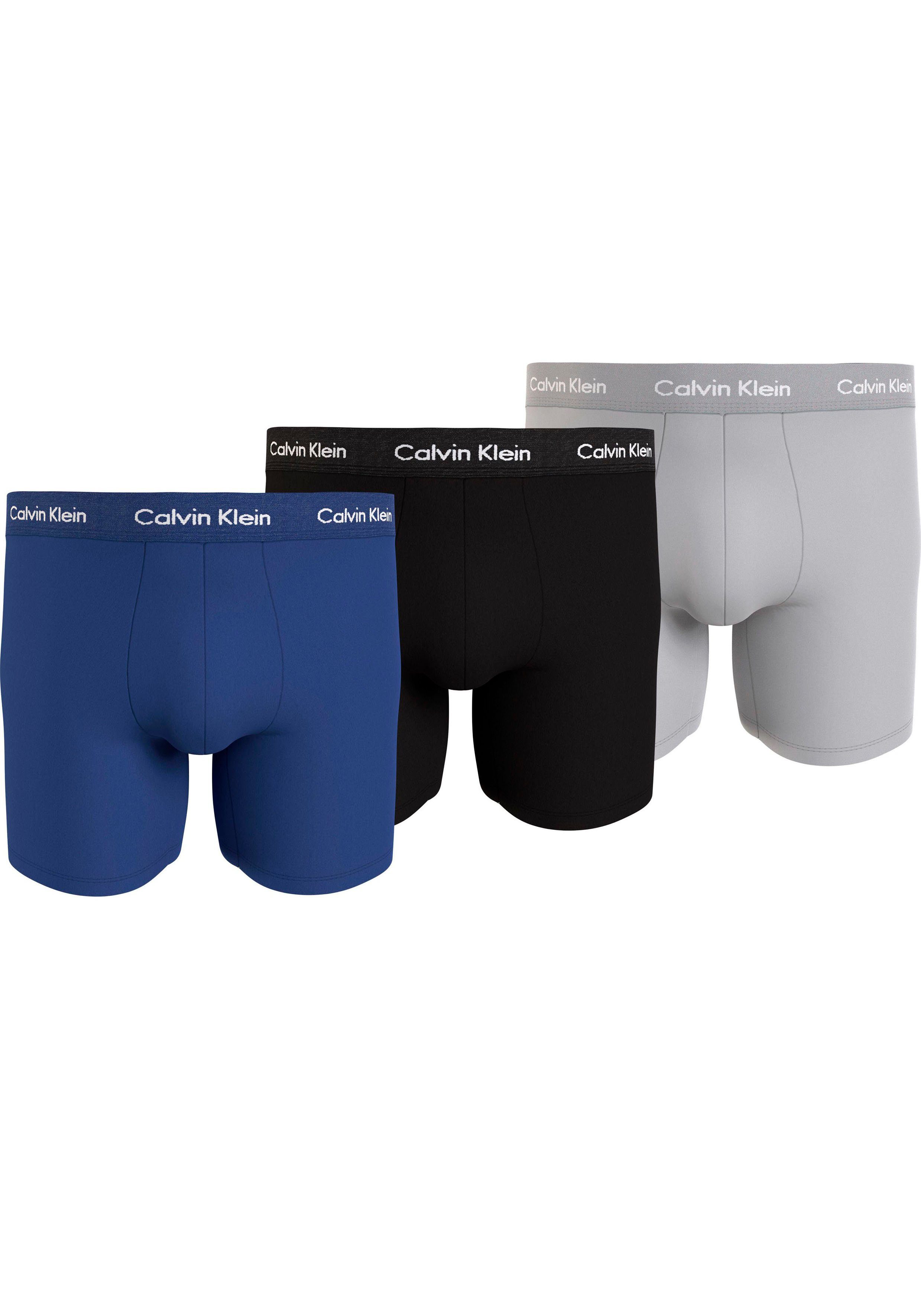 BRIEF MAZARINE_BLUE,_BLACK,_LUNAR_ROCK Calvin 3er-Pack) mit Boxershorts Underwear BOXER 3-St., Bein (Packung, 3PK längerem Klein