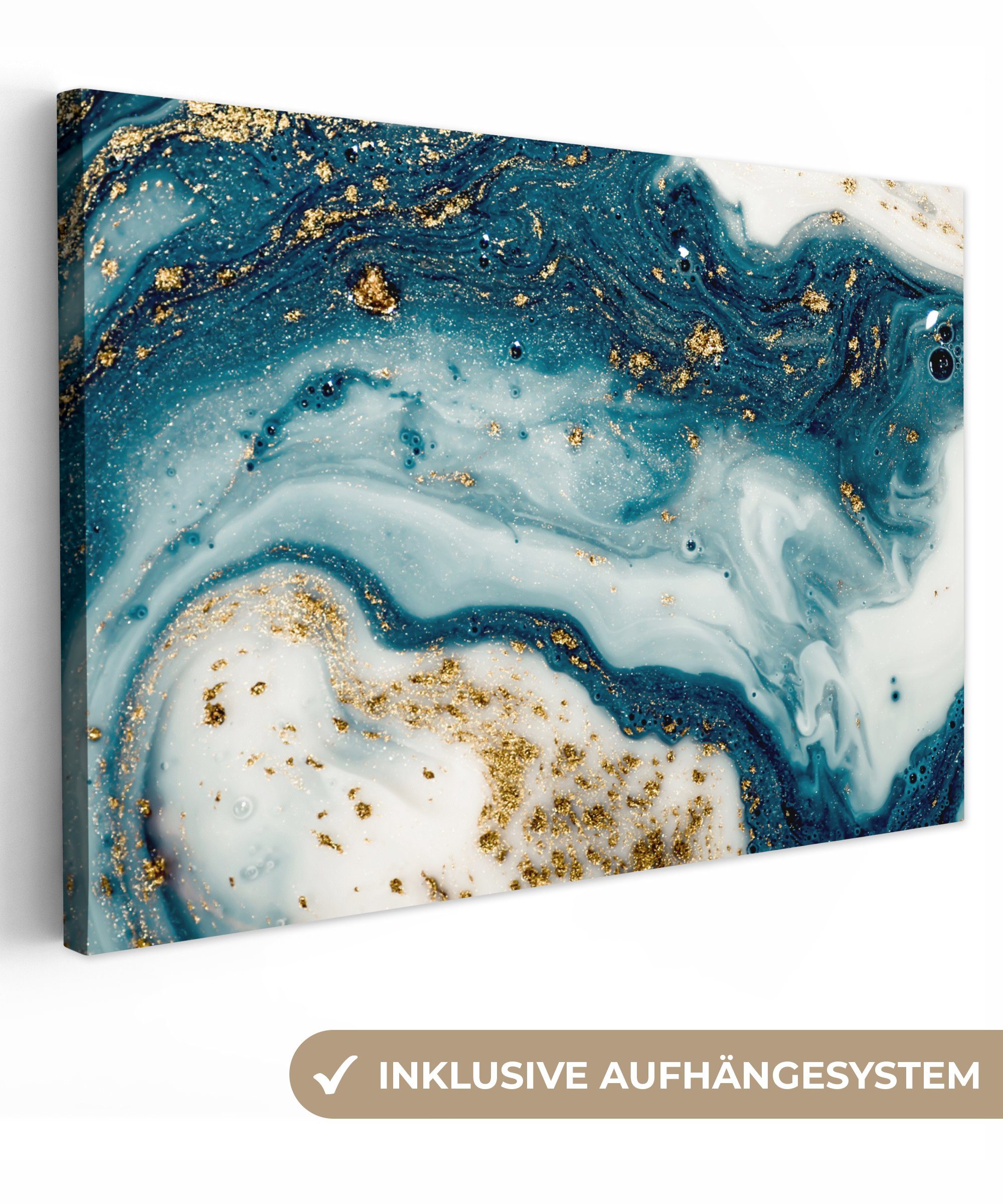 OneMillionCanvasses® Leinwandbild Marmor - Farbe - Glitter - Gold, (1 St), Wandbild Leinwandbilder, Aufhängefertig, Wanddeko, 30x20 cm