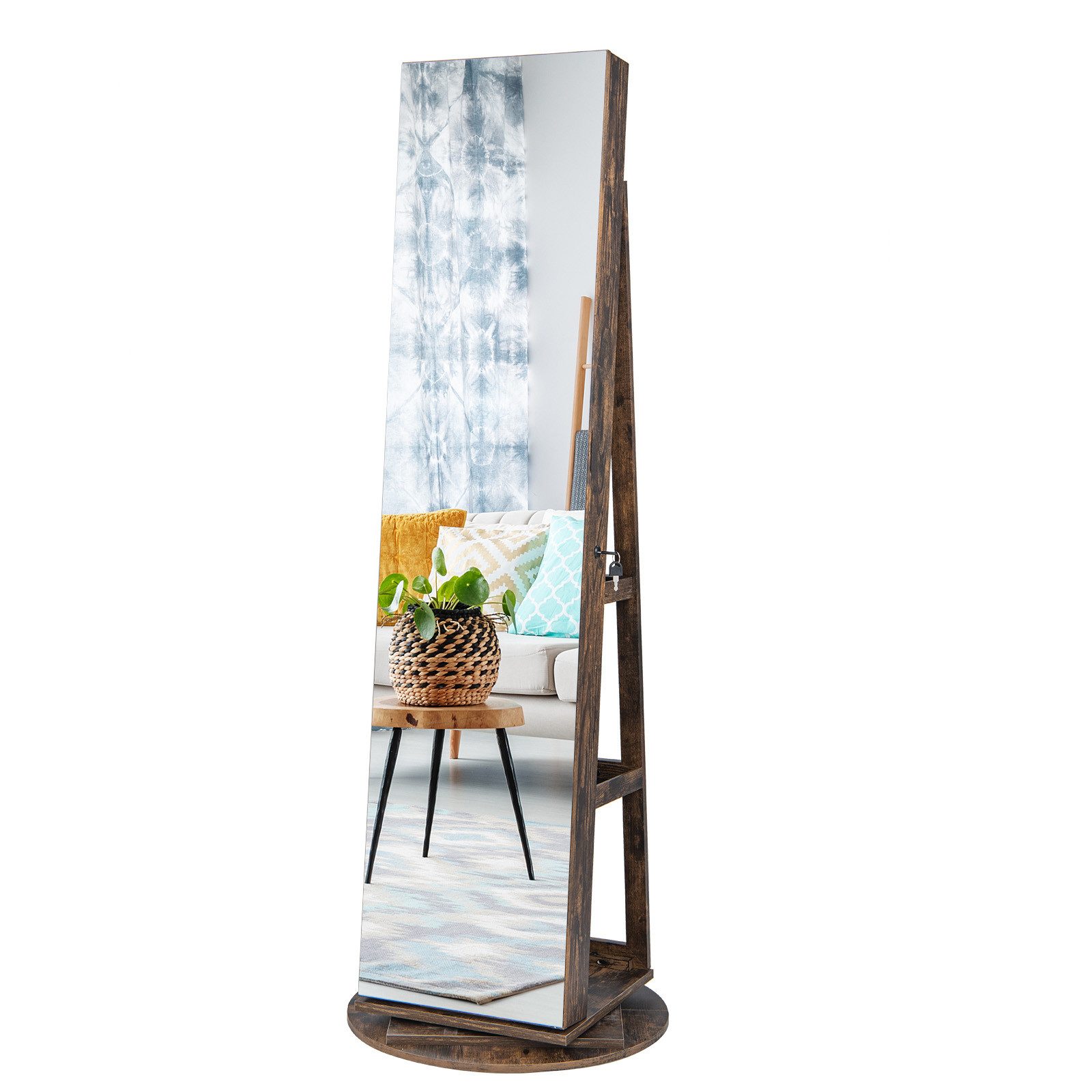 COSTWAY Schmuckschrank mit Ganzkörperspiegel & LED stehend, drehbar, abschl günstig online kaufen