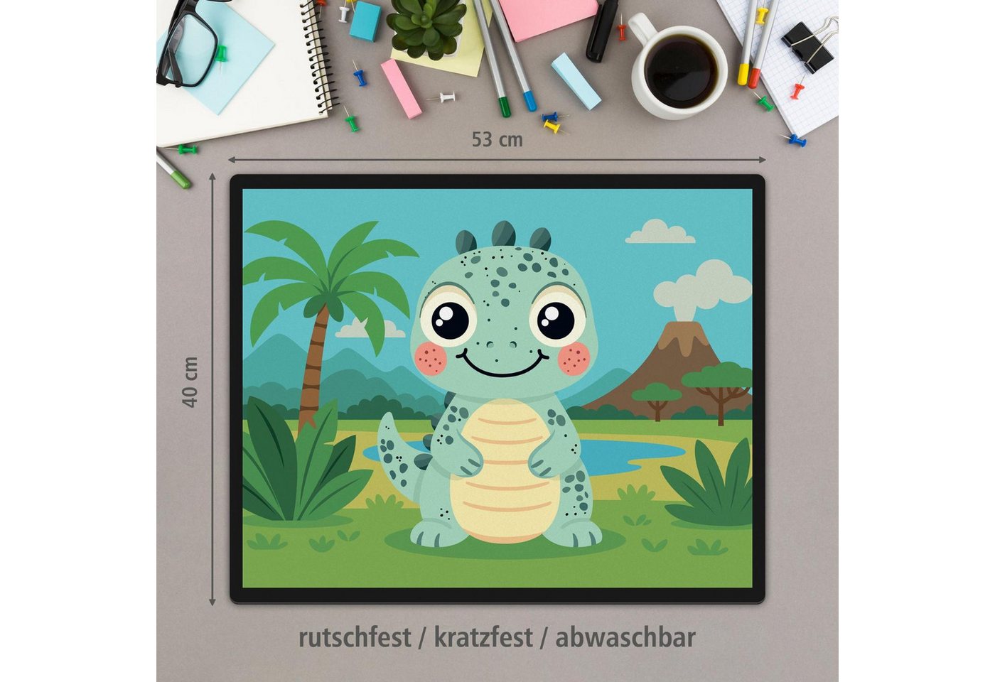 Thumbnail - itenga Schreibtischunterlage itenga Schreibunterlage V1 Motiv DINO im Kawaii Design