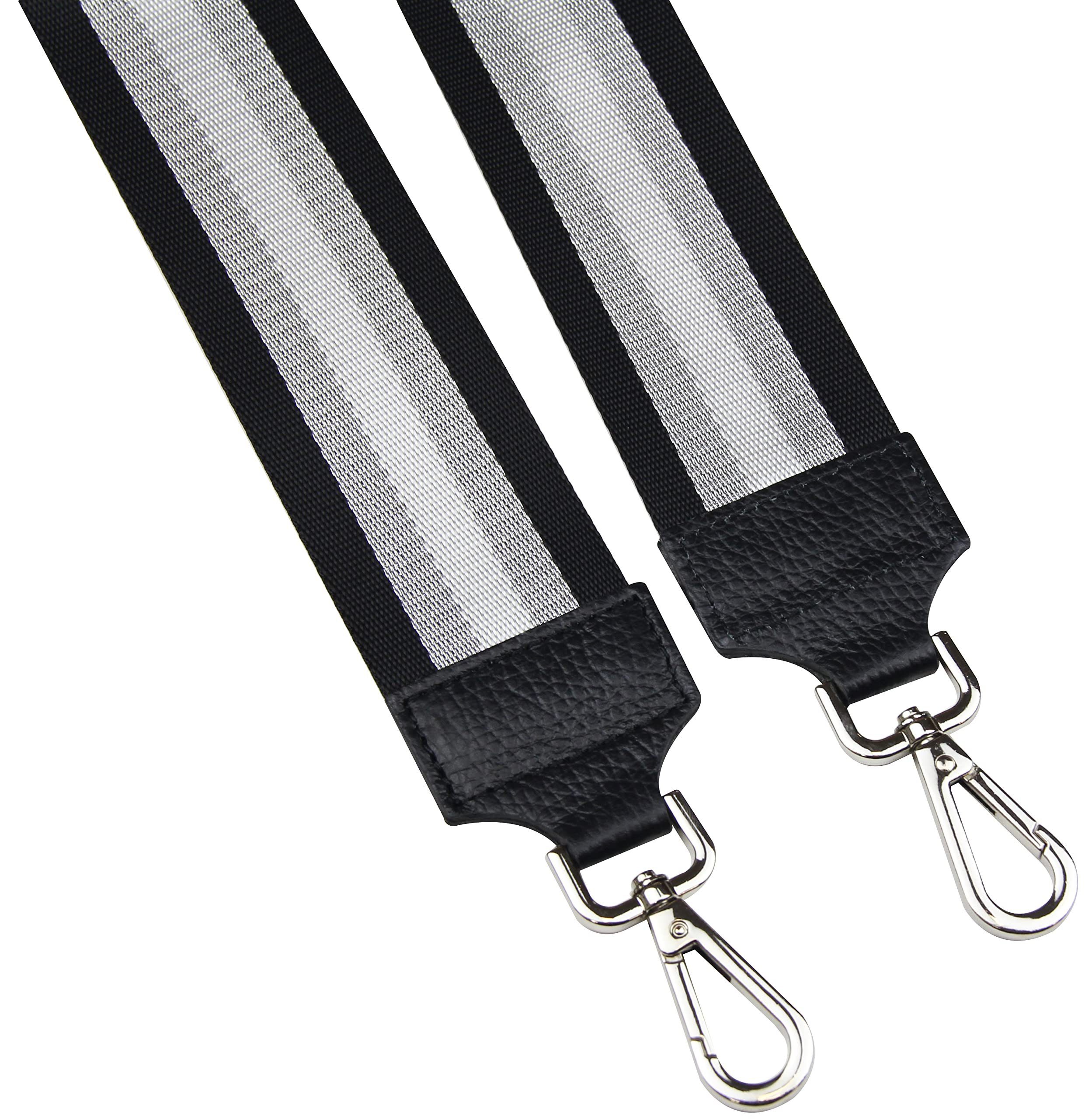 Frentree Schulterriemen MADE Schwarz Silber für Gurt, IN Gestreift verstellbarer ITALY, Schultergurt breiter Taschen, 5cm Muster