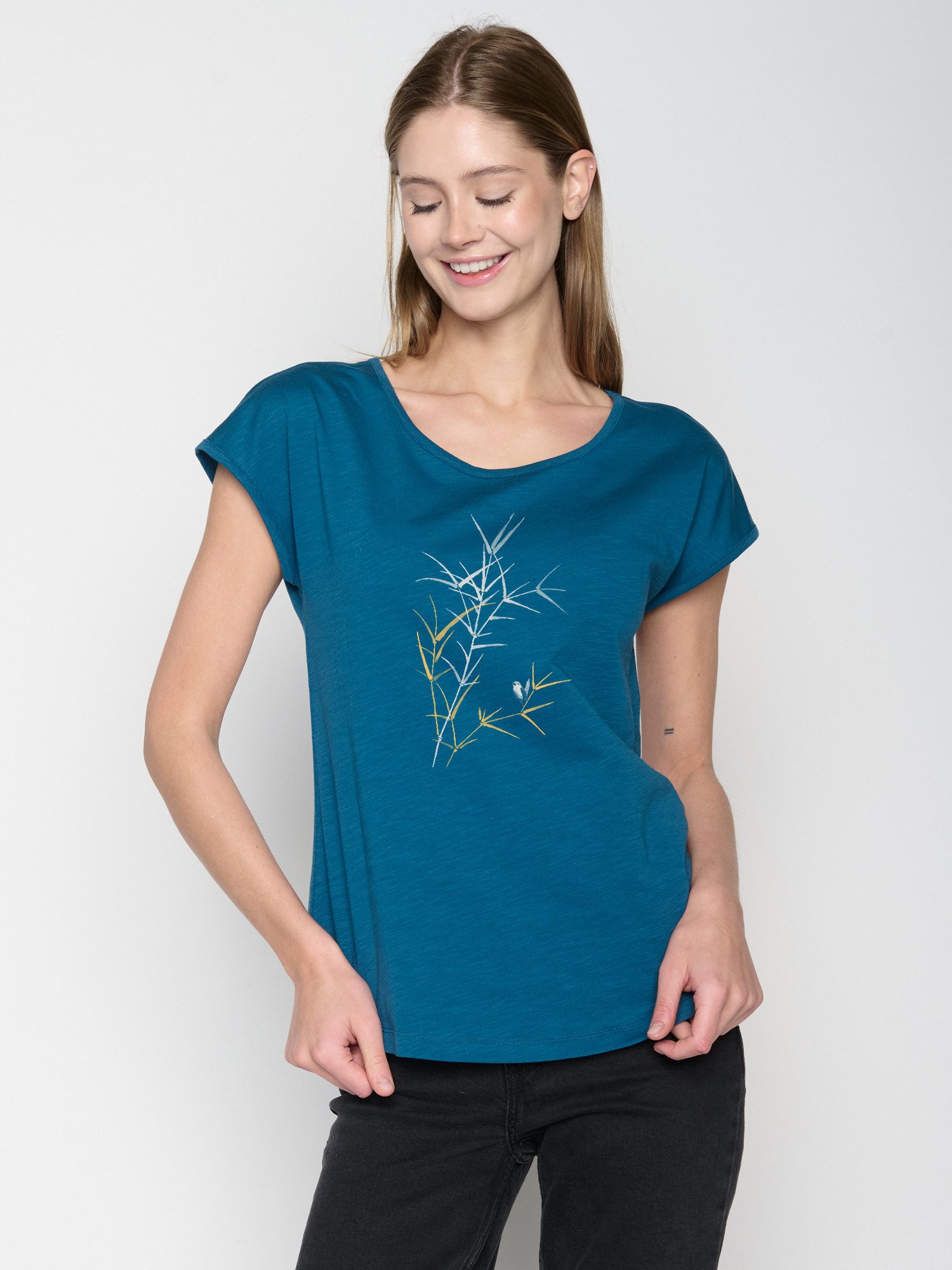 GreenBomb T-Shirt Cool Nature Bird Reed Motiv Natur (1-tlg., 1) Rundhalsausschnitt, Bio-Baumwolle, GOTS Zertifiziert