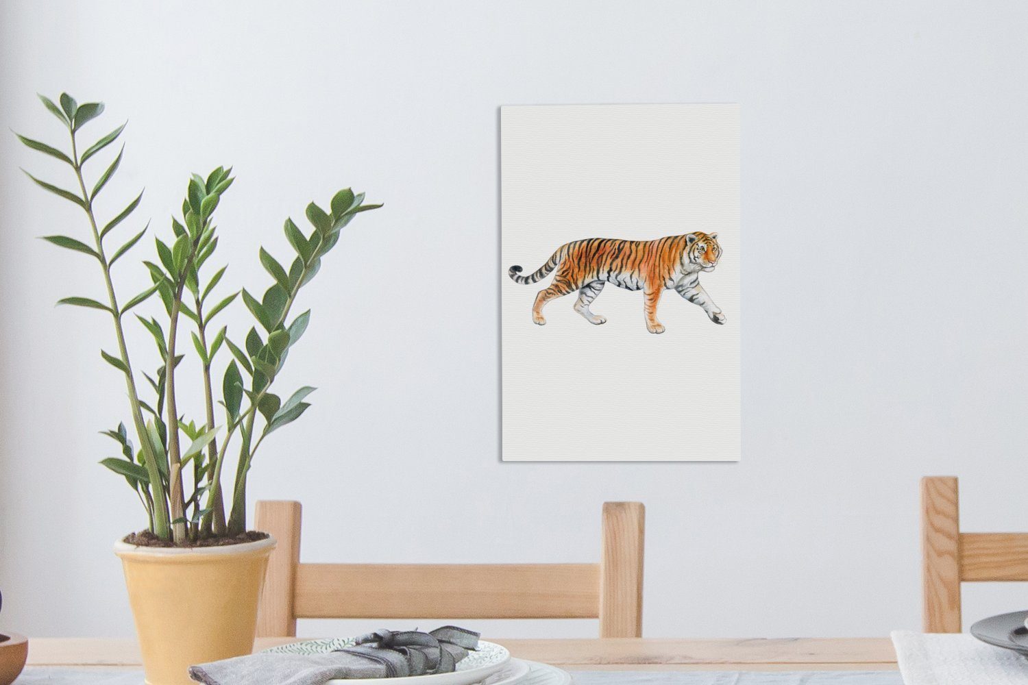 OneMillionCanvasses® Leinwandbild Tiger - Weiß fertig Leinwandbild St), bespannt Zackenaufhänger, - 20x30 Orange, (1 inkl. cm Gemälde