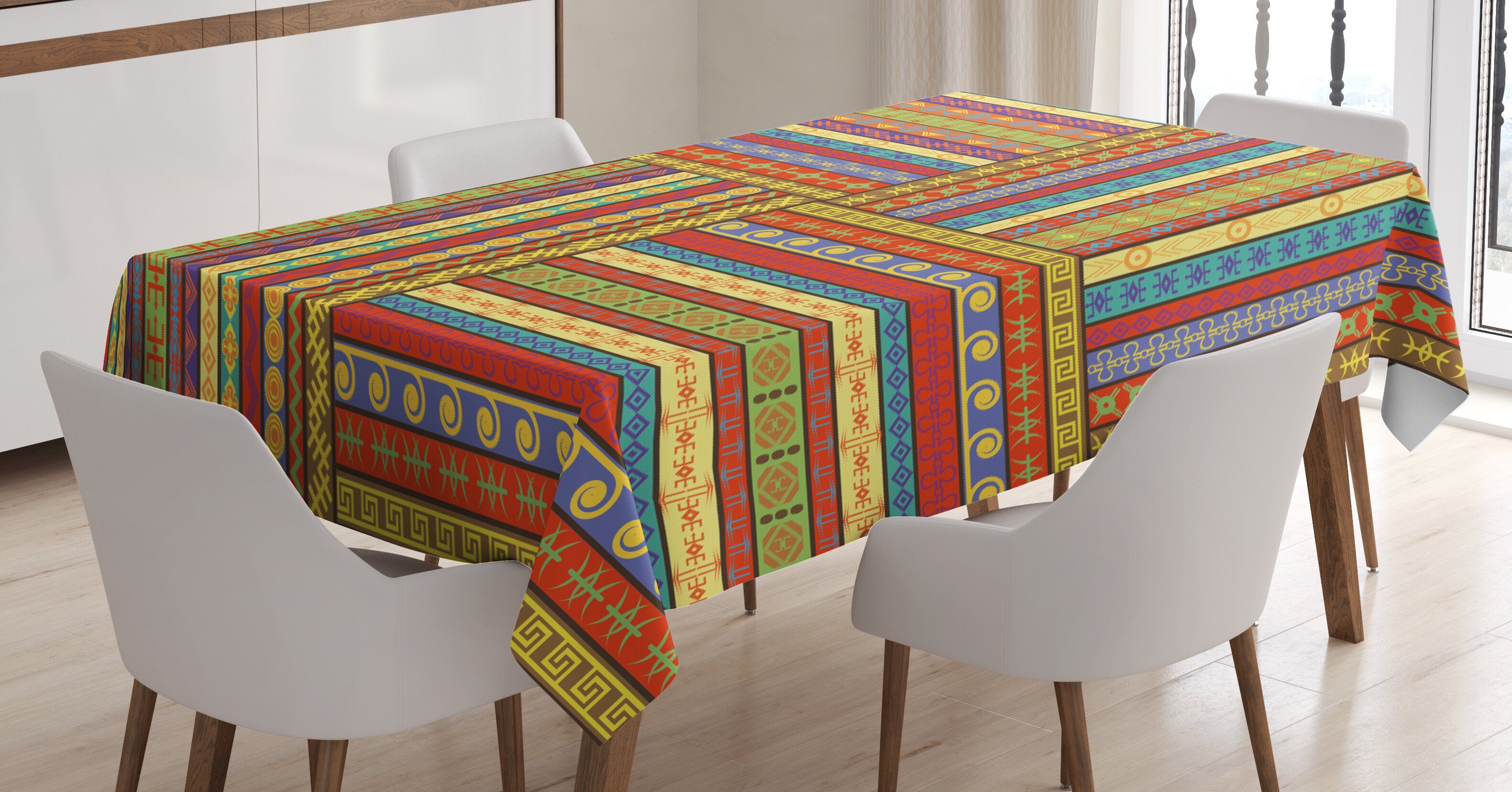 Abakuhaus Tischdecke Farbfest Waschbar Für den Außen Bereich geeignet Klare Farben, Afrika Artwork Borders