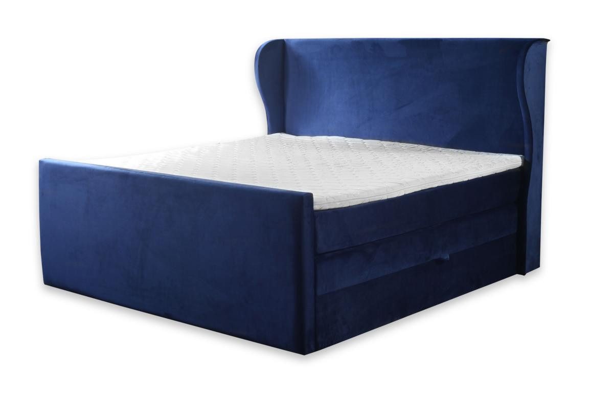 JVmoebel Boxspringbett Samt Polsterbett in Blau mit hohem Kopfteil und elegantem Design (1-St)
