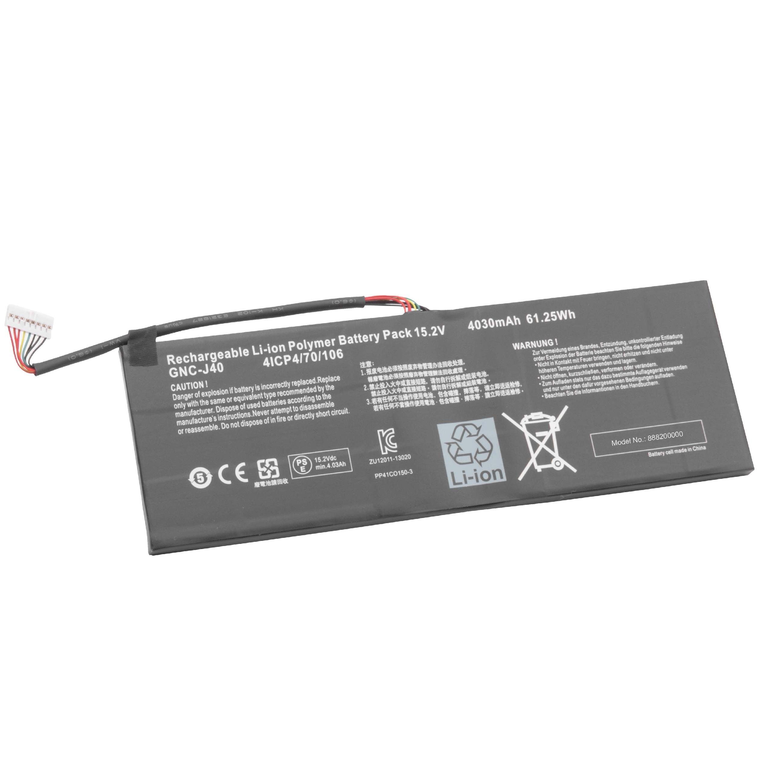 vhbw Ersatz für Gigabyte 916TA013F, GNC-J40 für Laptop-Akku Li-Ion 4030 mAh (15,2 V)