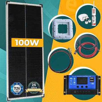 enprovesolar Solaranlage 100 Watt Solar Komplettsystem für Wohnmobil, Wohnwagen und Boote, Silber Rahmen Solarmodul- 46cm