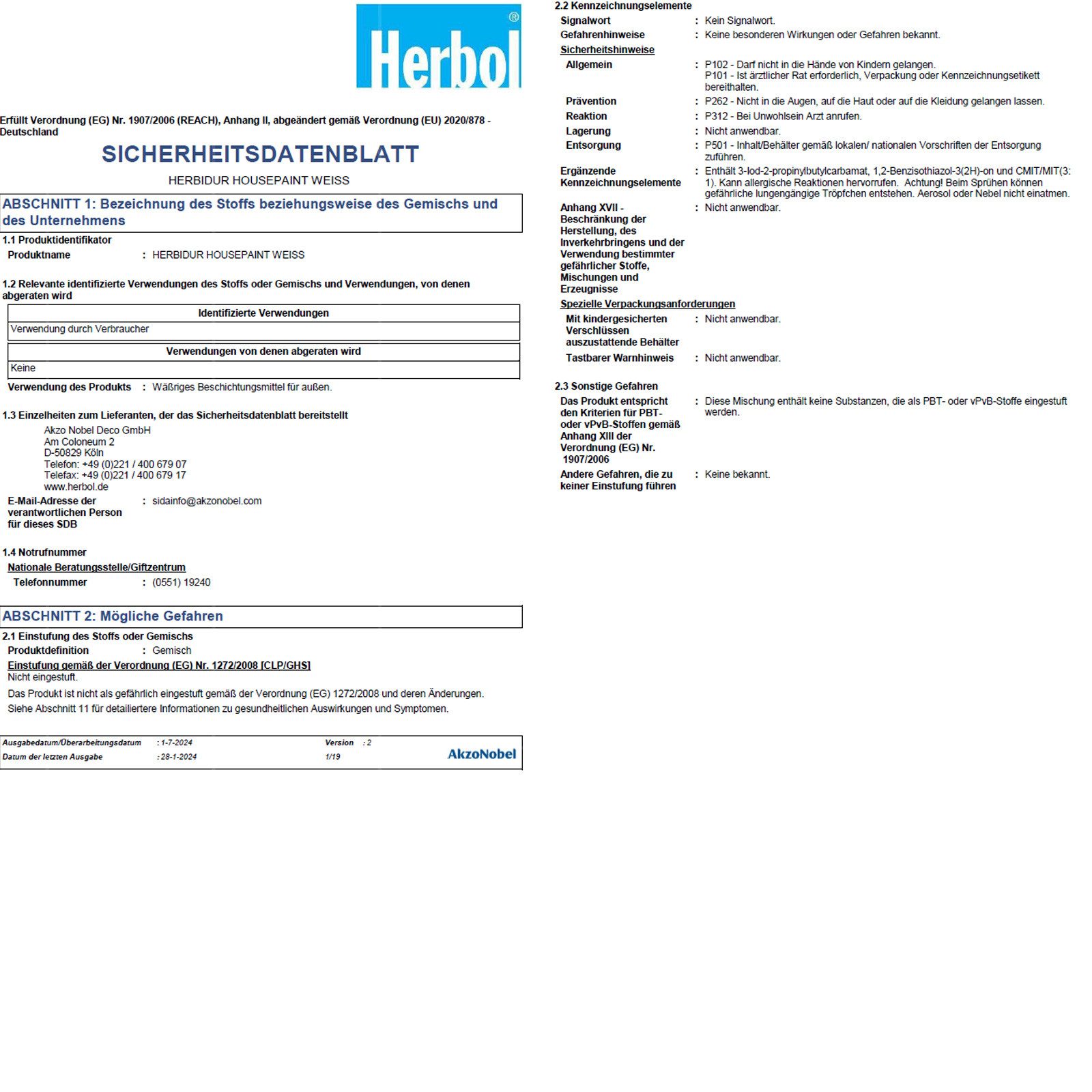 Herbol Fassadenfarbe Herbol Herbidur Housepaint 12,5 LTR