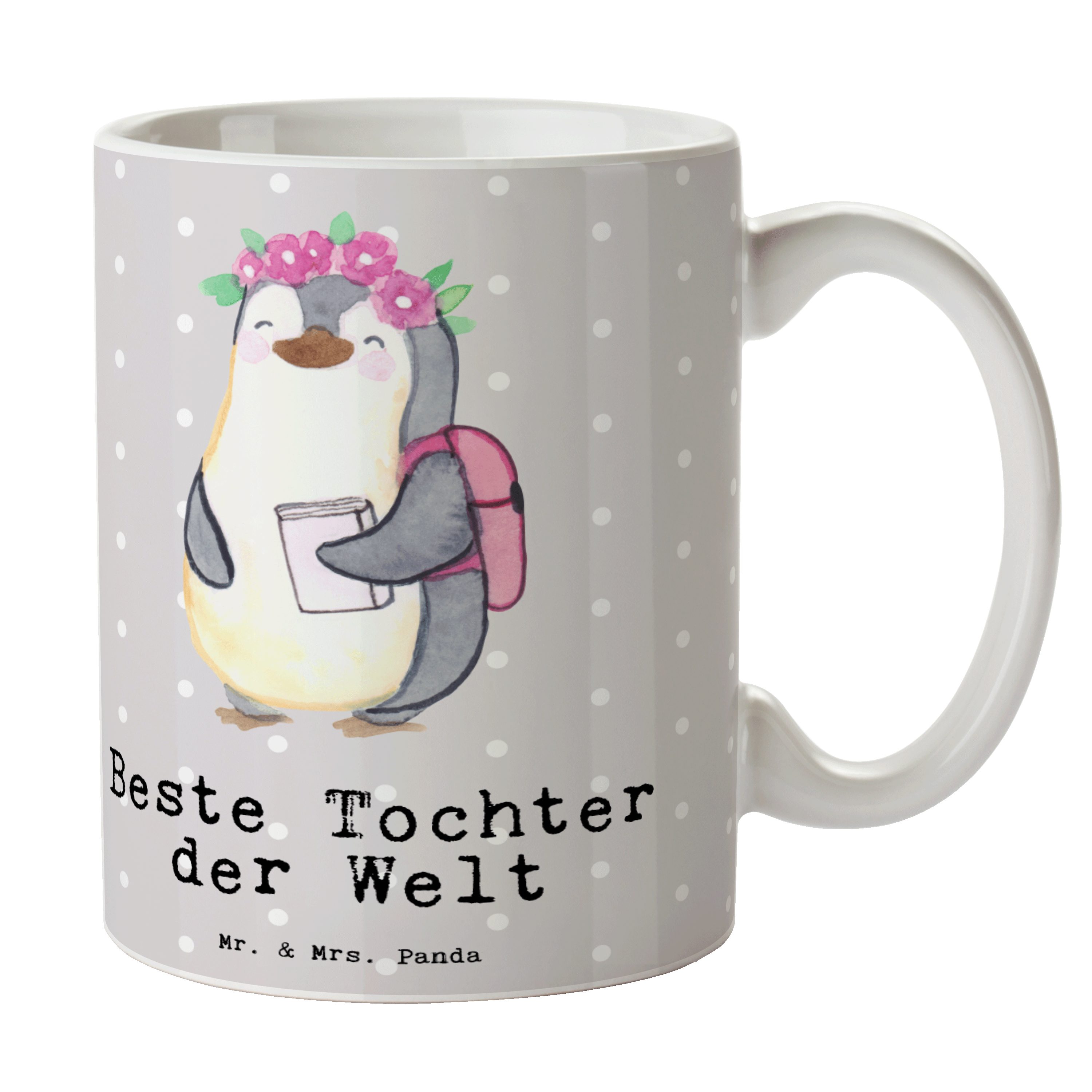 Mr. & Mrs. Panda Tasse Pinguin Beste Tochter der Welt - Grau Pastell - Geschenk, Kaffeetasse, Keramik