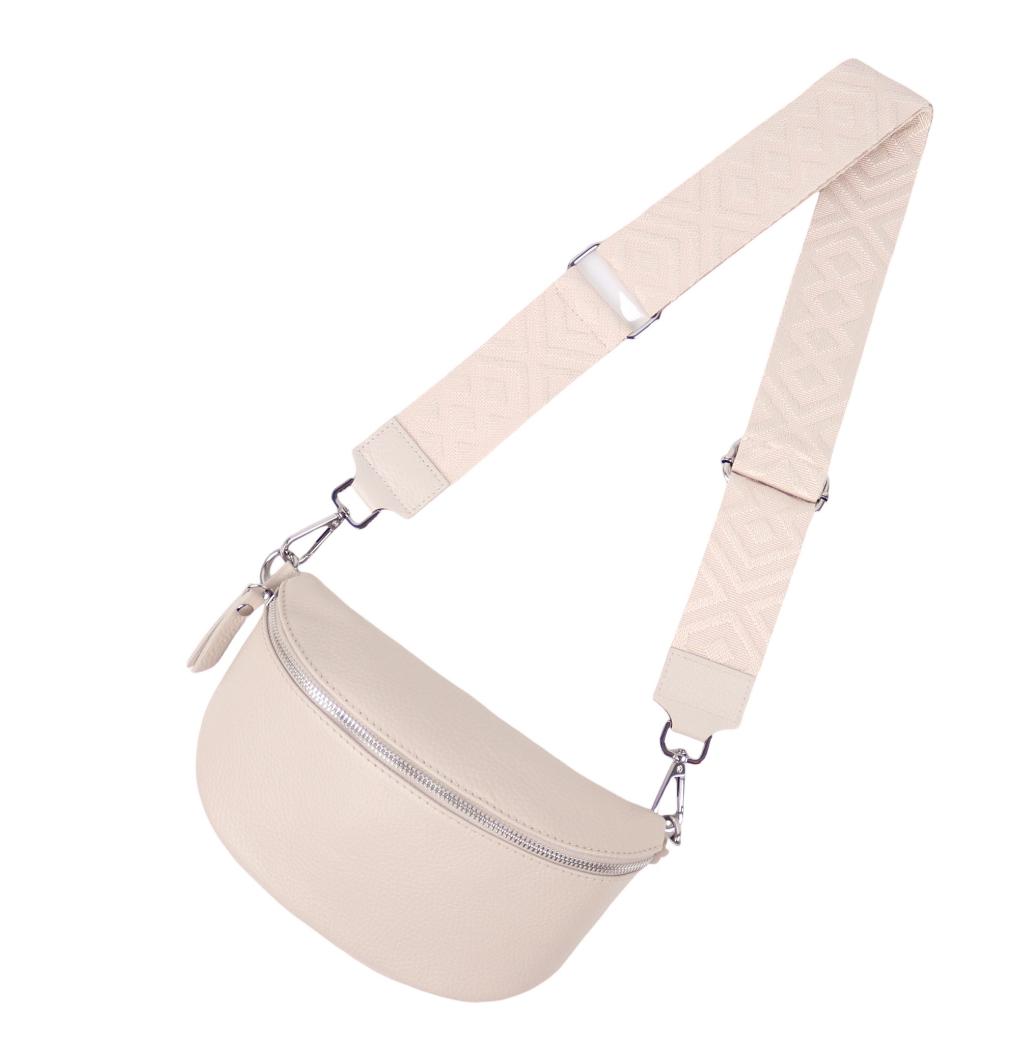 2 Beige in Echtleder, (Schultertasche Made für verstellbaren Italy, jeden Tasche Bauchtasche gemusterten& (Fischgerät Anlass Umhängetasche, Brusttasche, & Bag, Beige, Schulterriemen Damen, MIRROSI Beige) Crossbody (1 Gurte),