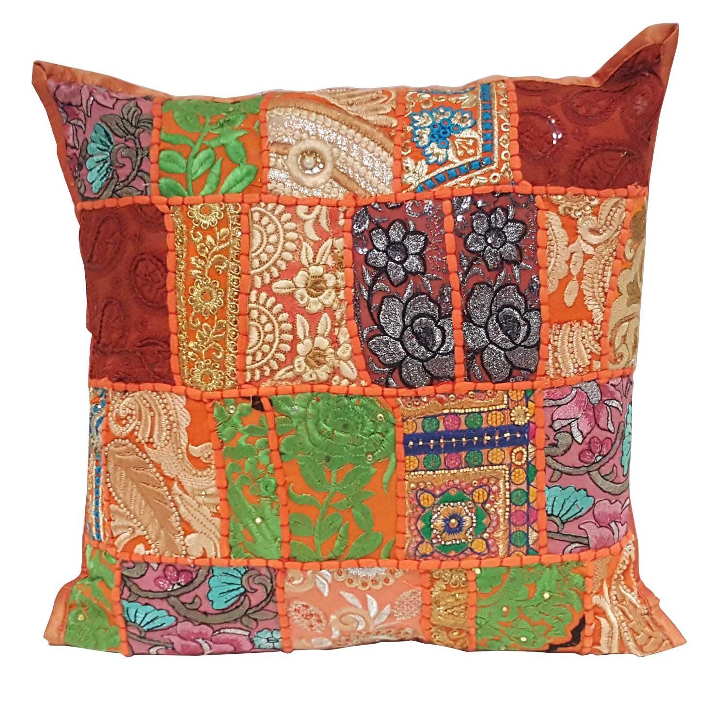 Casa Moro Dekokissen Orientalisches Patchwork Kissen Mar 40x40 cm aus Baumwolle, Besticktes Zierkissen