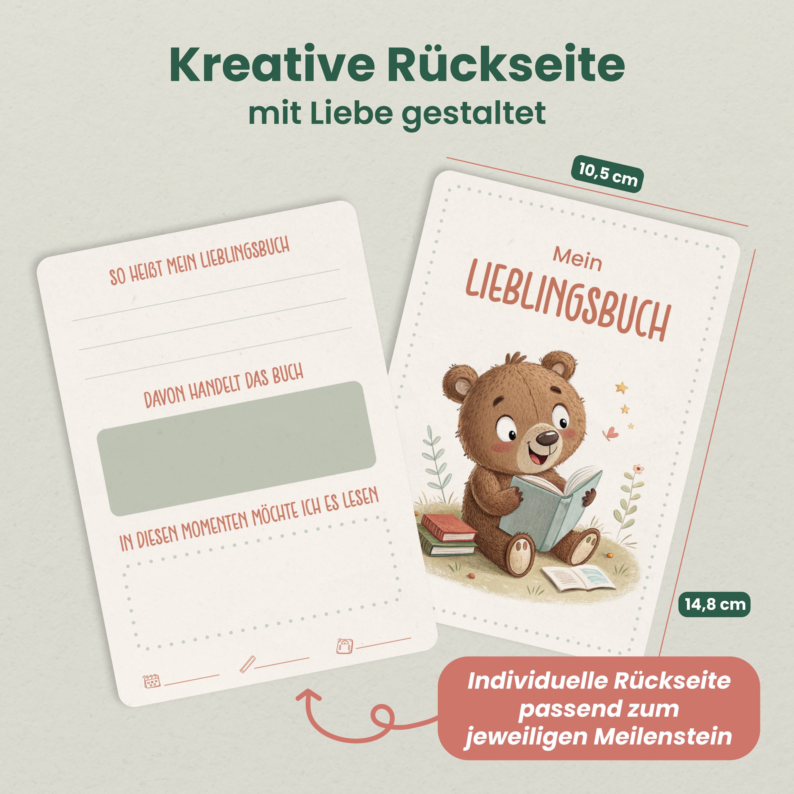 Lilletå Geburtskarte Meilensteinkarten Baby, 50 Karten mit Tiermotiven für das erste Jahr, 12 × 8 cm, Schachtel mit Goldveredelung, Geschenk zur Geburt – Bild 5 von 5