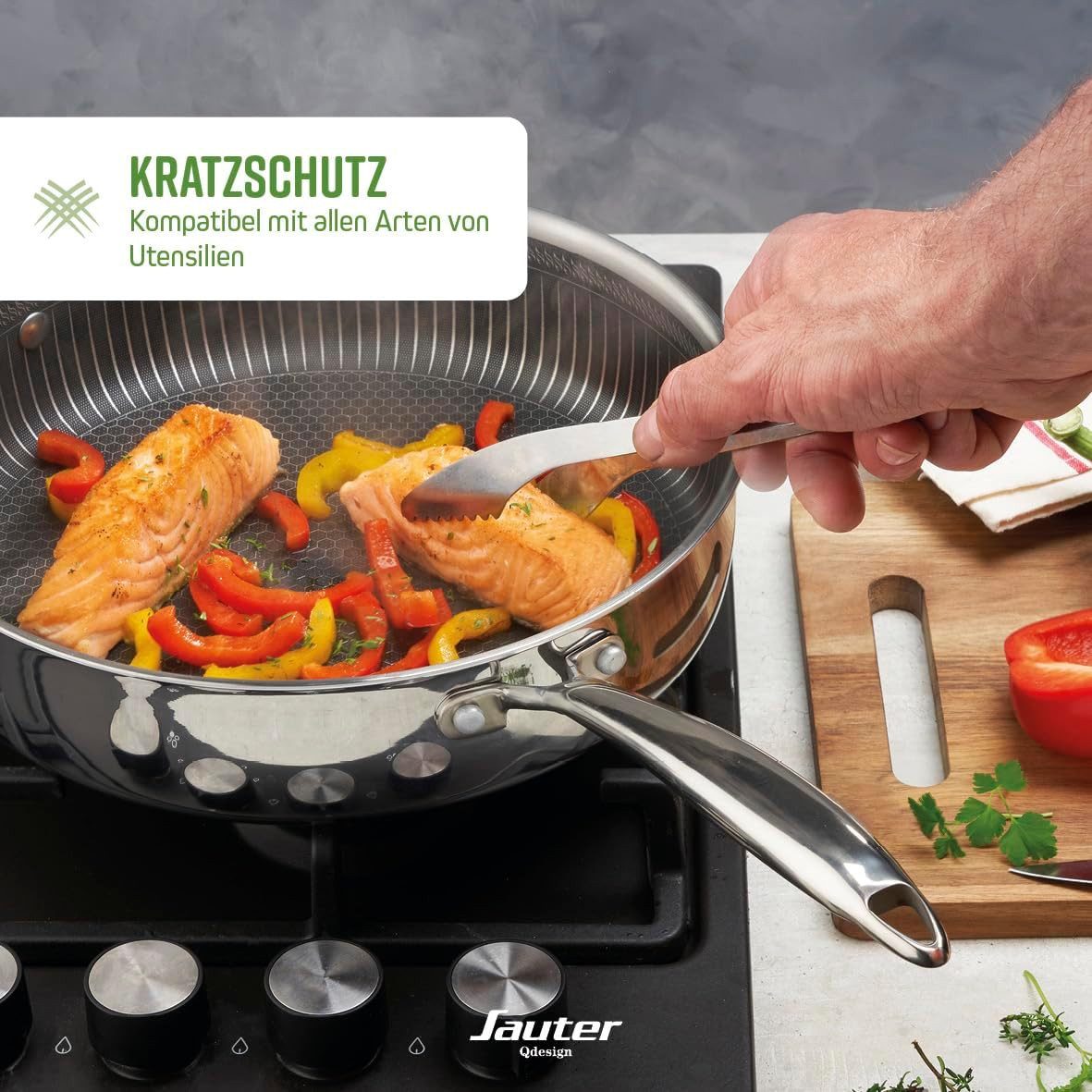 QDesign by Sauter Topf-Set bestehend aus 3 Pfannen & 2 Töpfen, Edelstahl 18/10 (7-tlg), für alle Herdarten geeignet