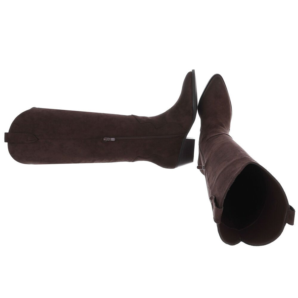 Ital-Design Stilvolle Stiefeletten mit Verzierung für Damen Westernstiefel (90927562) Blockabsatz Flache Stiefel in Braun