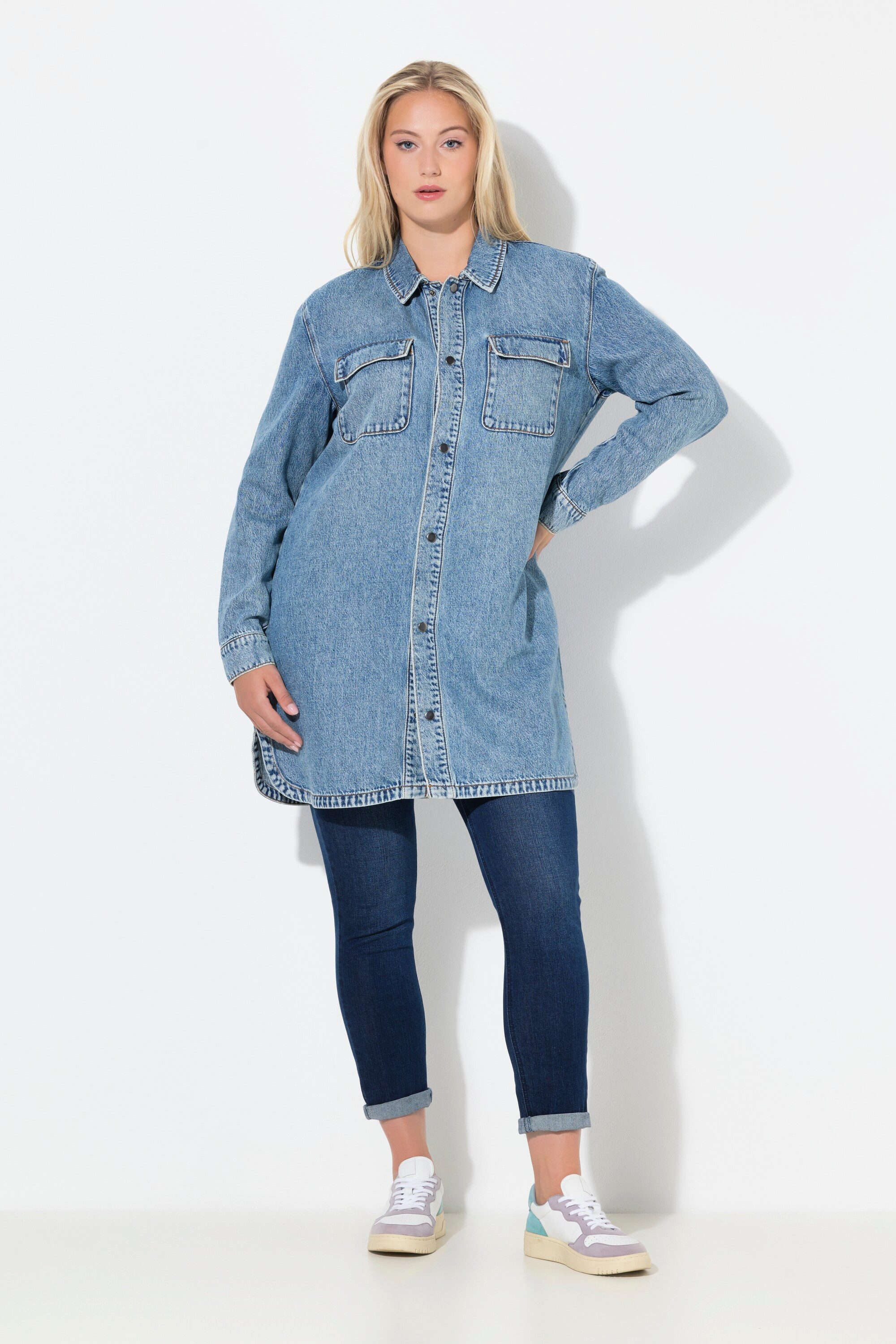 Ulla Popken Jeansjacke Jeans-Shaket Oversized Hemdkragen Langarm günstig online kaufen