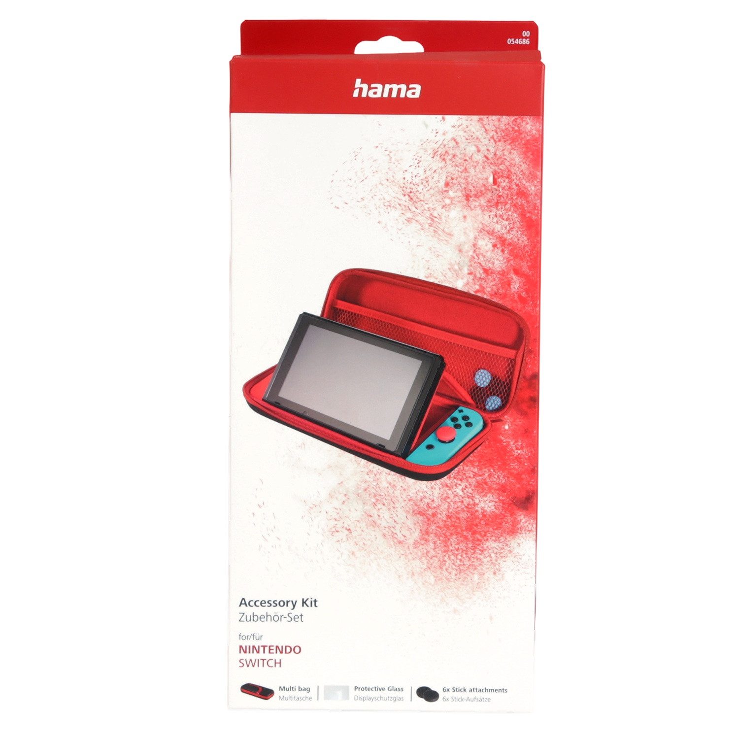 Hama Zubehör-Set Tasche Schutzglas für Nintendo Switch Switch-Controller (Spar-Set, 8 St., Hard-Case Hardcase Schutz-Hülle Reise-Etui Controller Stick-Aufsätze)