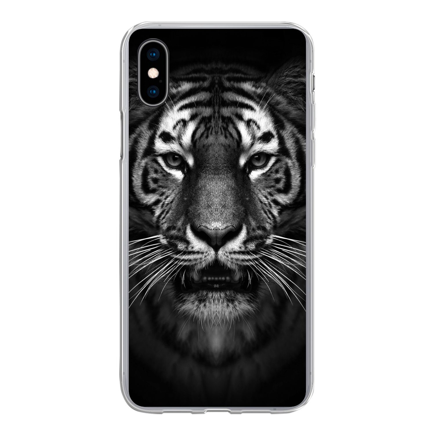 MuchoWow Handyhülle für Apple iPhone XS Tiger - Tiere - Schwarz - Weiß - Porträt - Wild, Smartphone-Bumper, Print, Handy Schutzhülle Dünn