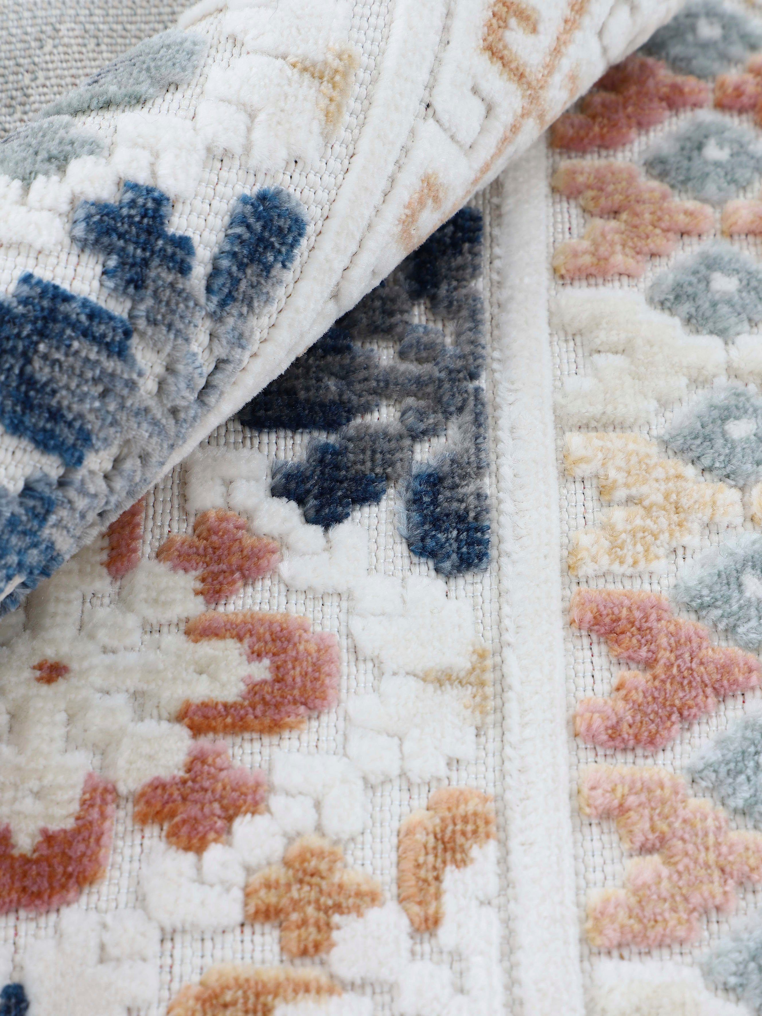 Teppich Deja 103, carpetfine, rechteckig, Motiv- Effekt Hoch-Tief Höhe: 4 mm, Palmenblätter, robustes Floral beige Flachgewebe
