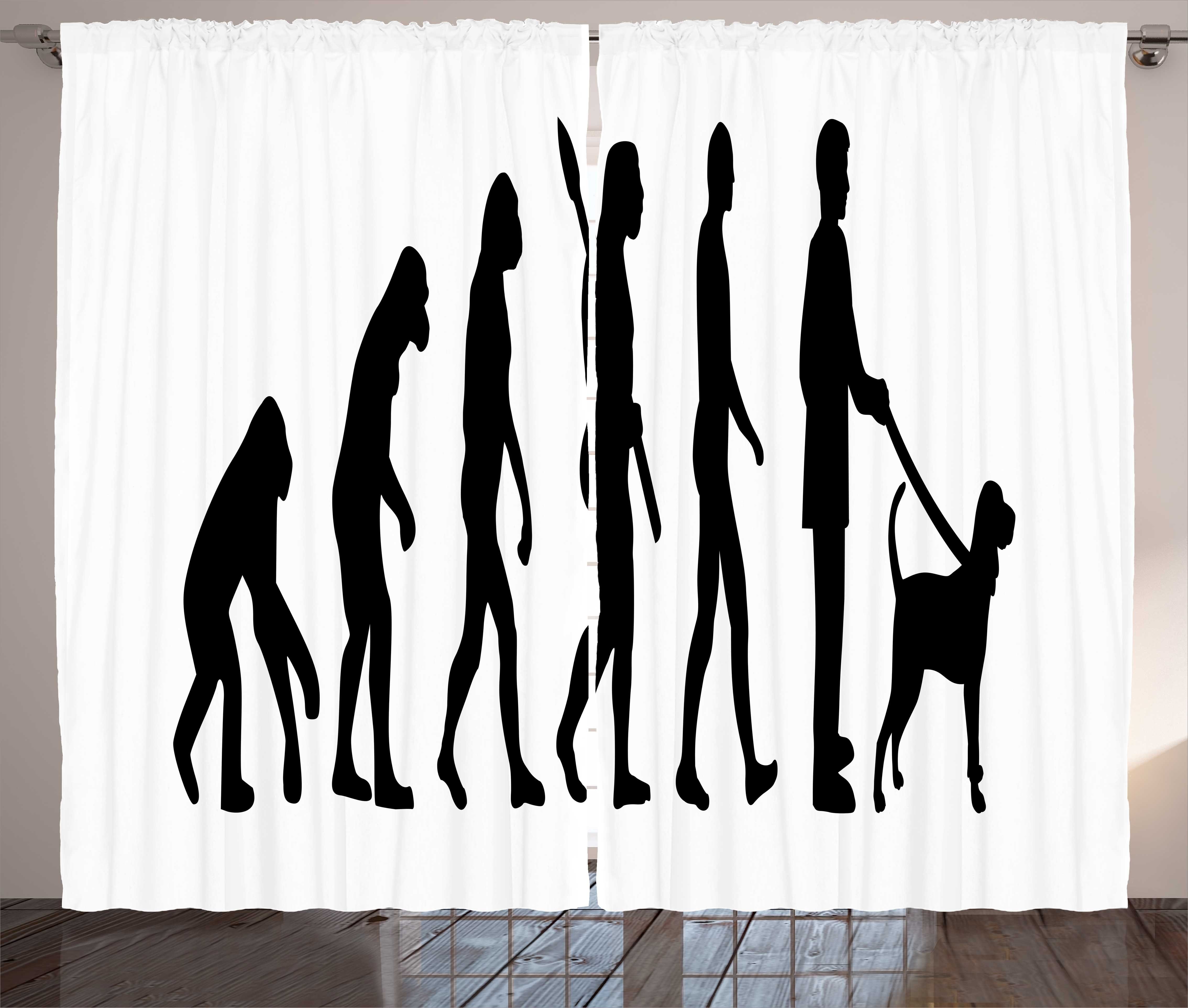 Gardine Schlafzimmer Kräuselband Vorhang mit Schlaufen und Haken, Abakuhaus, Evolution Affen Mann mit Hund Haustiere