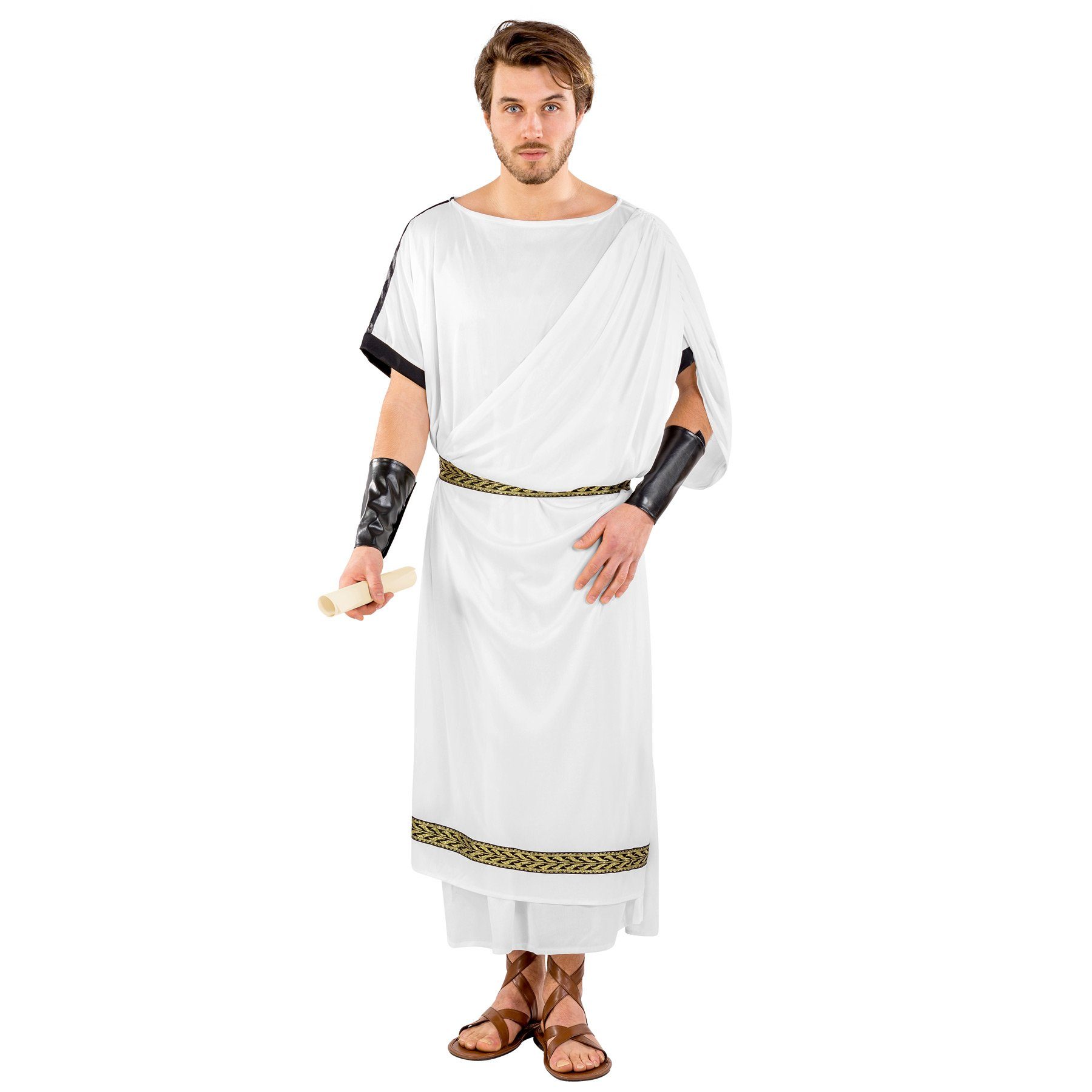 dressforfun Kostüm Antike Gestalt/Adelsfigur, in der Farbe weiß, Gr. S/M, Lange Toga, Bordüren im Brokat-Stil, Gürtel auch im Brokat-Stil mit Klettverschl.