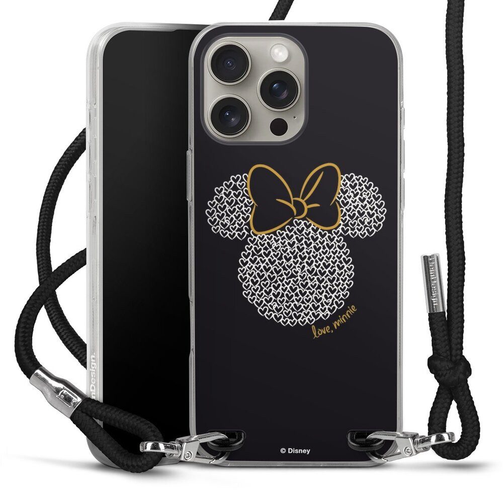 DeinDesign Handyhülle Minnie Mouse Disney Muster Minnie Black and White, Apple iPhone 16 Pro Max Handykette Hülle mit Band Case zum Umhängen