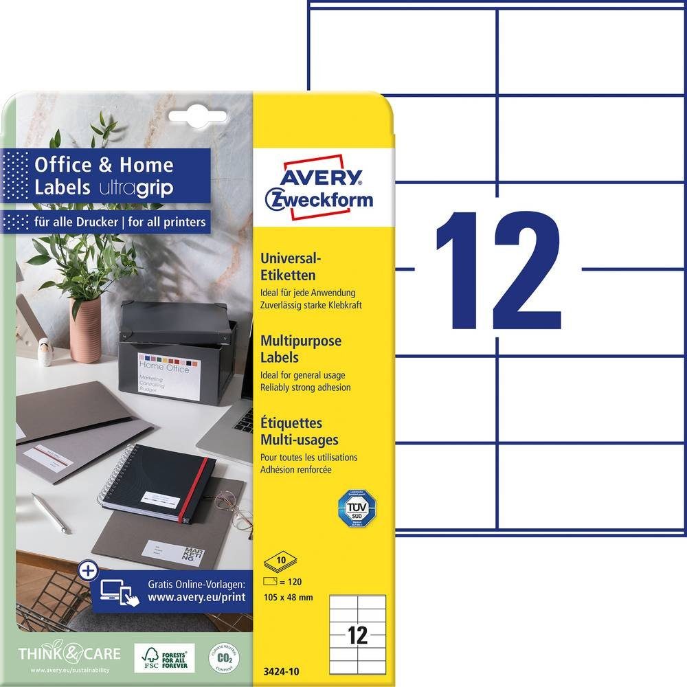 Avery zweckform etikett avery zweckform 3424 10 etiketten 105 x 48 mm