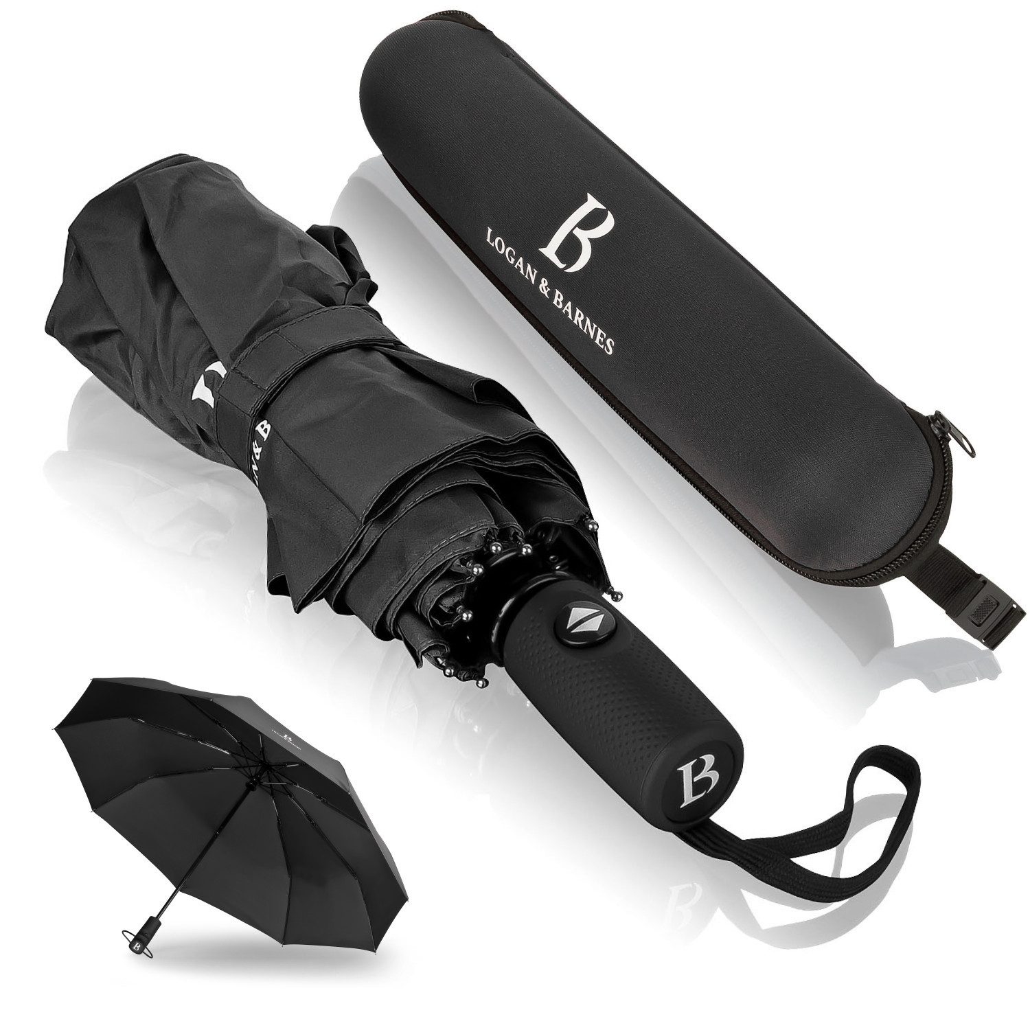 Logan & Barnes Taschenregenschirm Boston, Sturmfest bis 140 km/h
