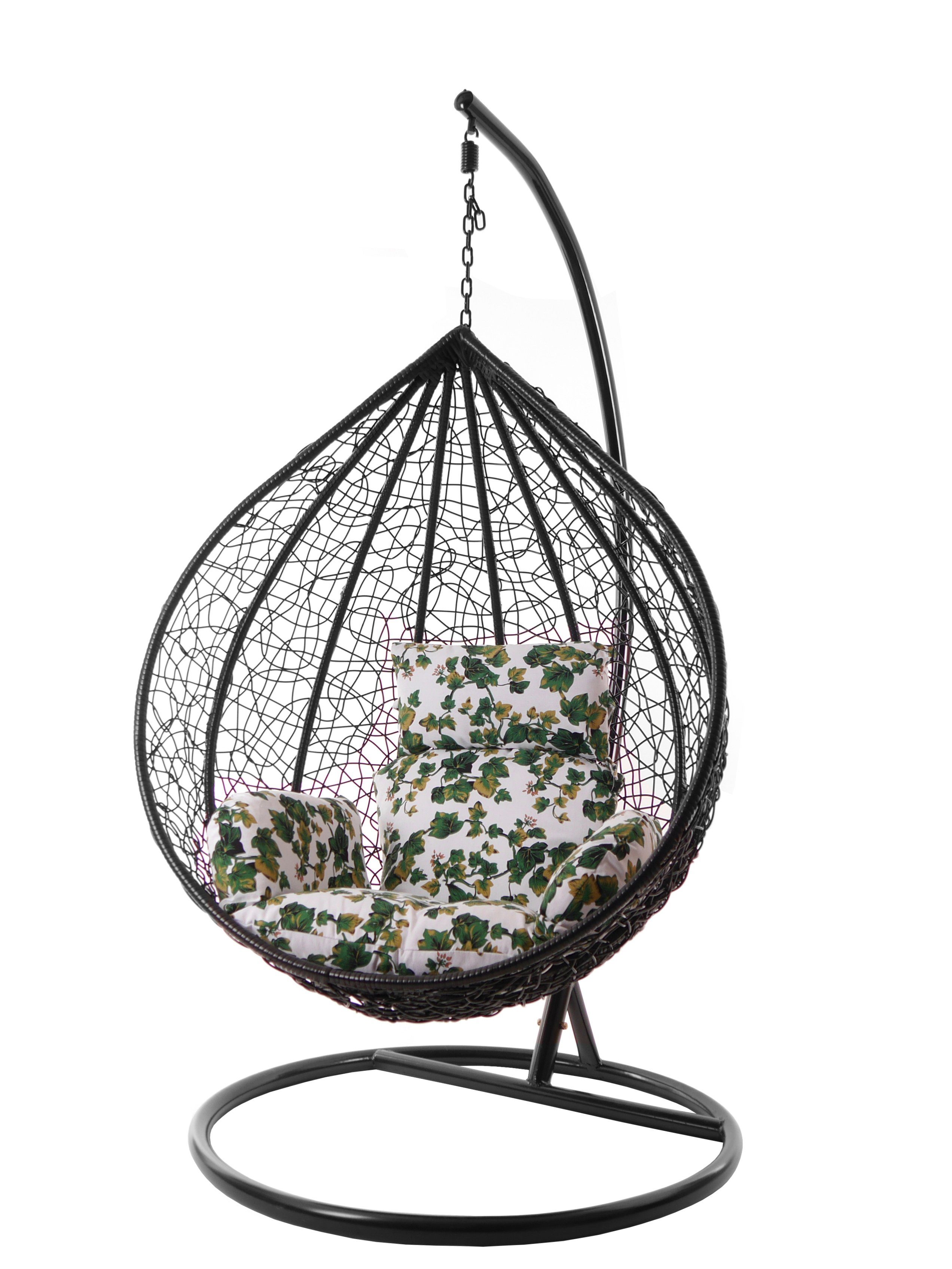 und Hängesessel Hängesessel XXL schwarz, (1068 mit Swing Chair, KIDEO Nest-Kissen Hängesessel Kissen, vine) Gestell MANACOR summer blattmuster