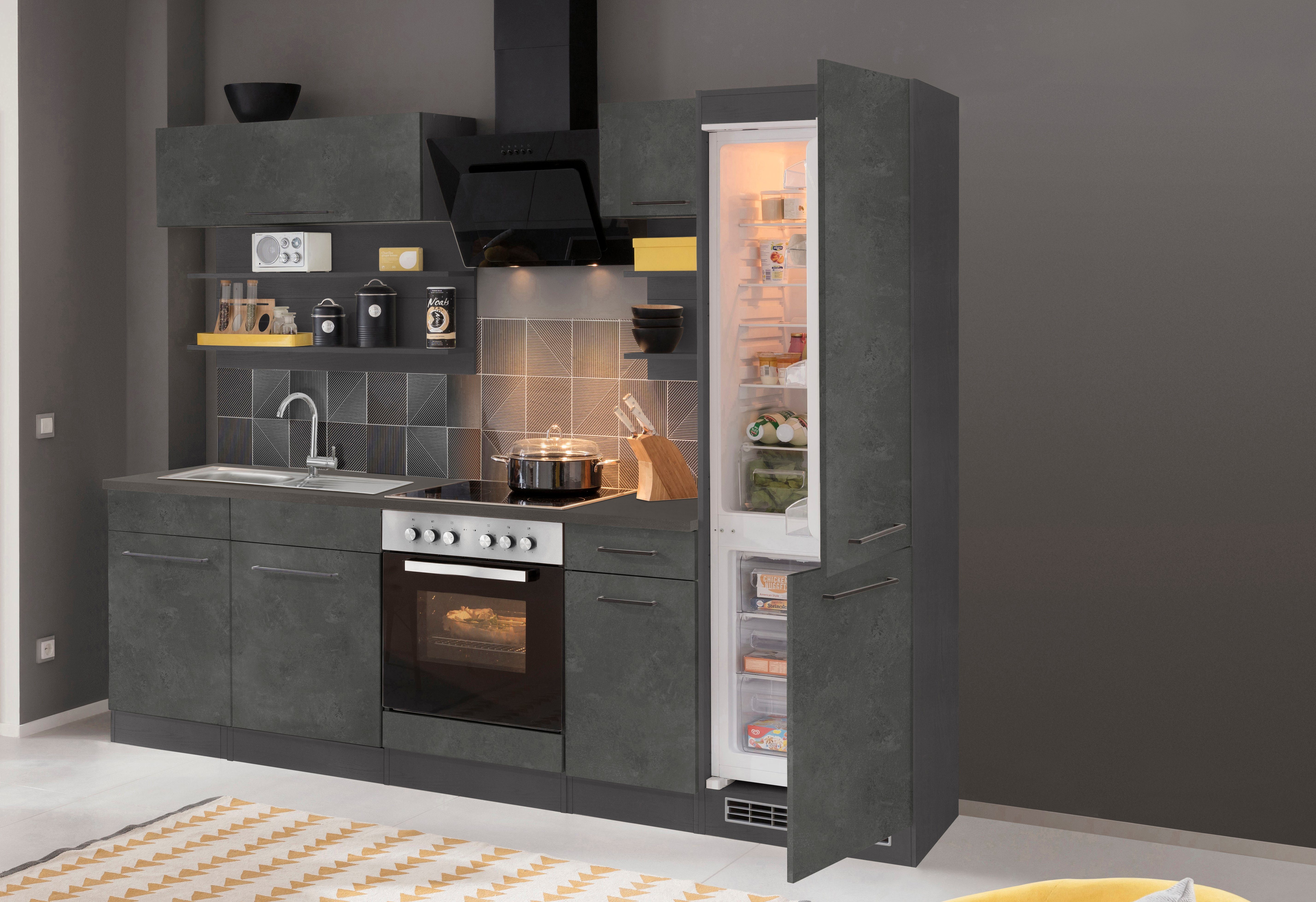 KOCHSTATION Küchenzeile KS-Tulsa, ohne E-Geräte, Breite 270 cm, schwarze Metallgriffe, MDF Fronten