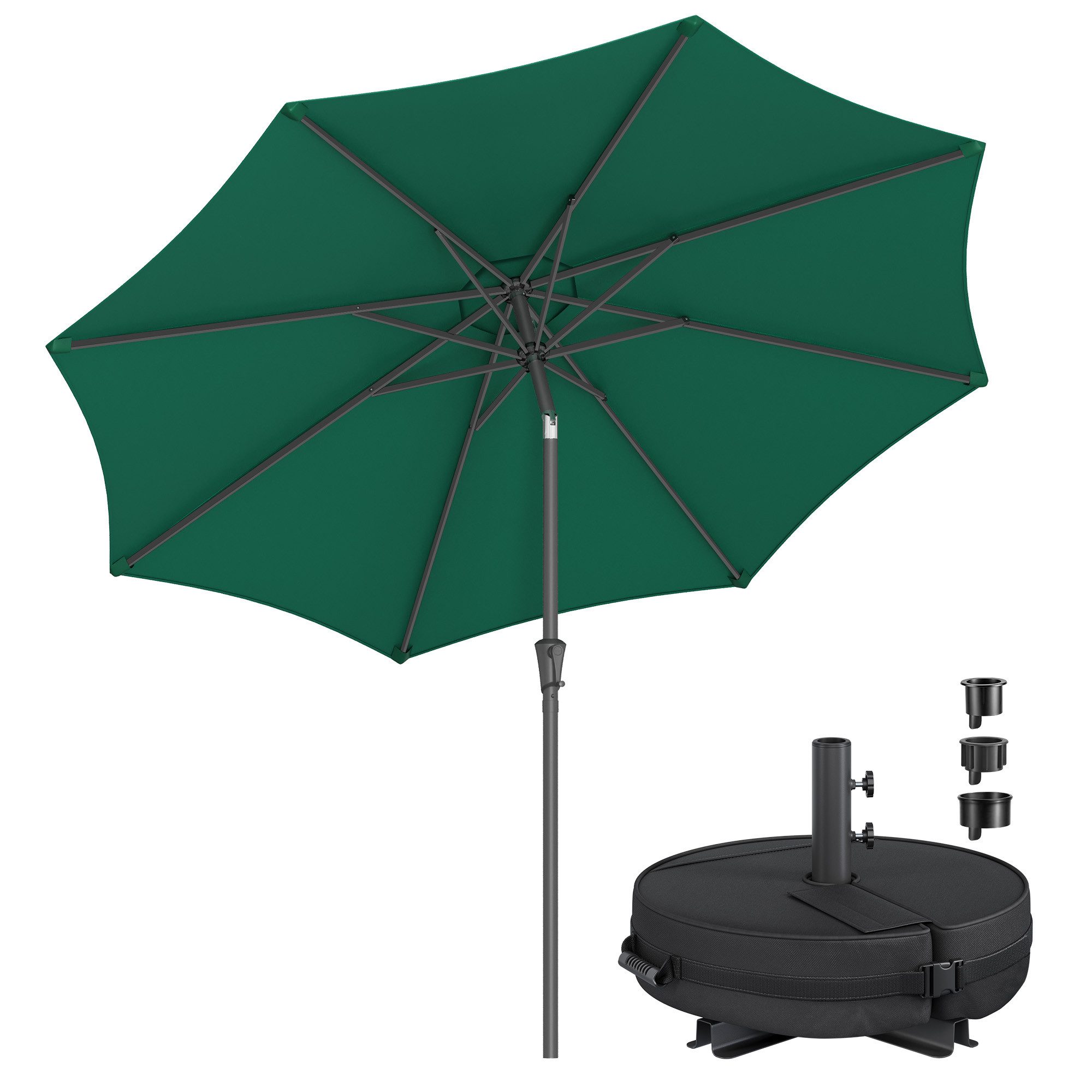 SONGMICS Sonnenschirm mit Sonnenschirmständer, Strandschirm UPF 50+, für Terrasse, 300 cm, Schirmständer mit Sand befüllbar, für Balkon, Pool