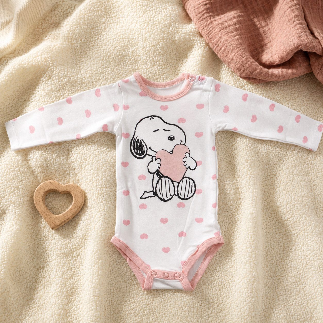 Snoopy Langarmwickelbody Snoopy Love Baby langarm Strampler Bodie Gr. 68 bis 92