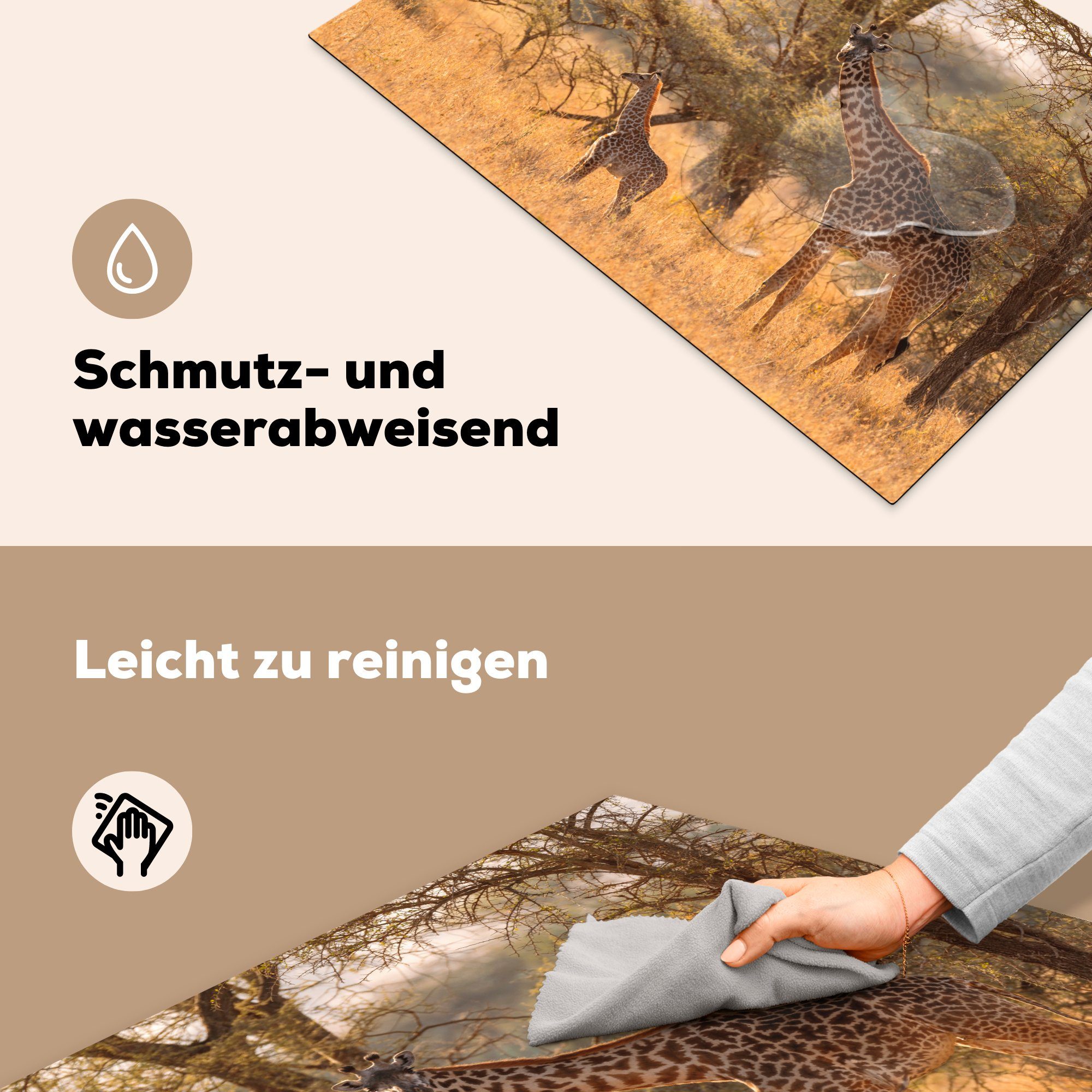 cm, die Induktionskochfeld Gras Giraffe Ceranfeldabdeckung für MuchoWow Schutz 81x52 Vinyl, - - tlg), (1 Kalb - küche, Afrika, Herdblende-/Abdeckplatte