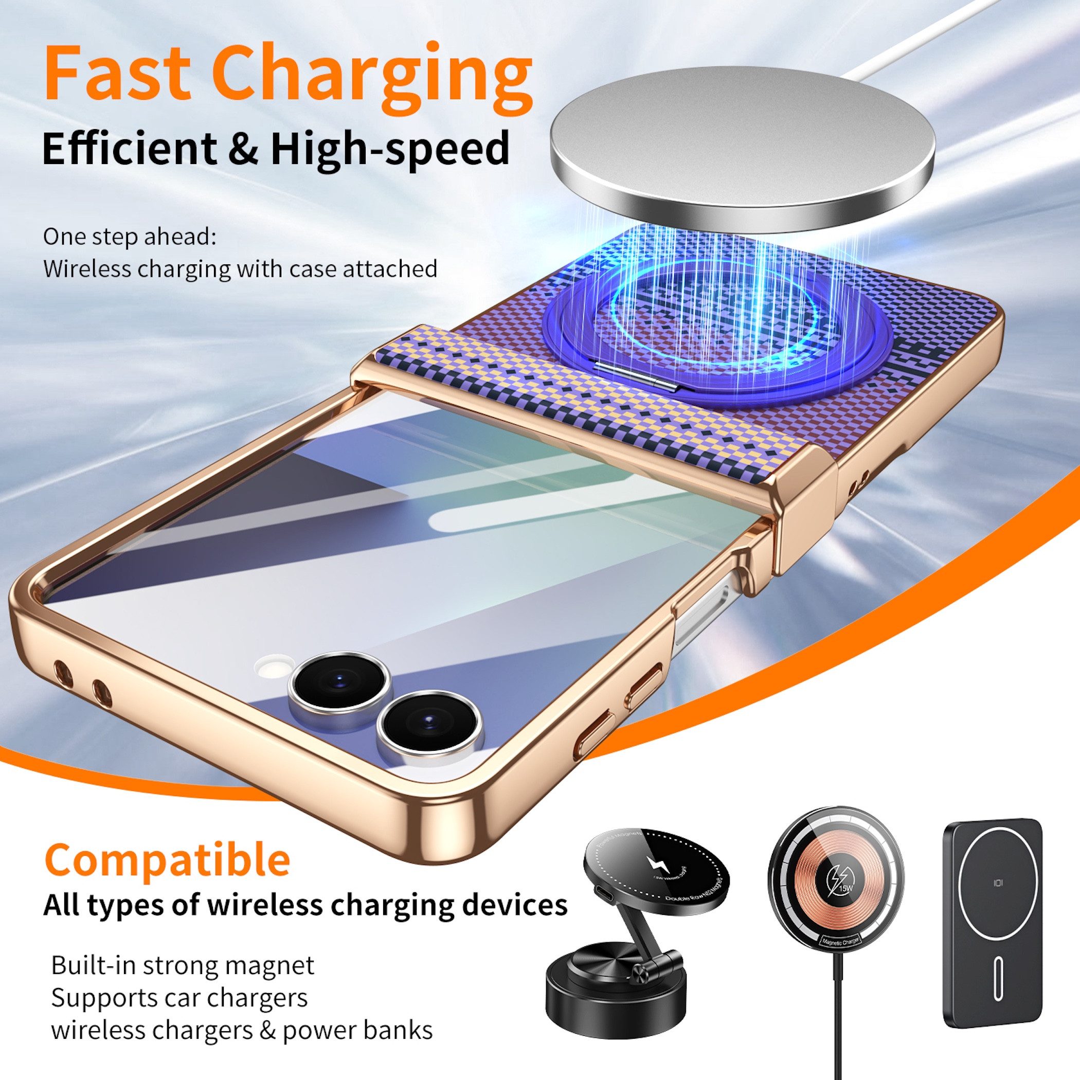 Wigento Handyhülle Samsung Galaxy Z Flip8 5G Dreh Kipp Magnetring H9 Schutzglas Lila 6,90 und 4,1 Zoll, Scharnier Schutz, Displayschutz, erhöhte Ränder, Magneti – Bild 3 von 5