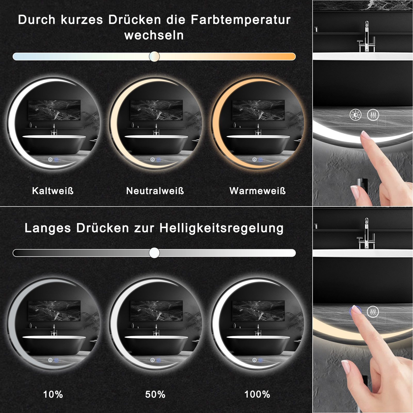 Nettlife Badspiegel zimmerspiegel LED Beleuchtung Rund günstig online kaufen