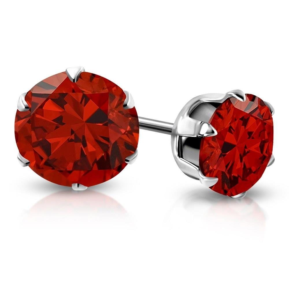 (1 BUNGSA Ohrring-Set Ohrschmuck Ohrringe Silber aus Stück), Edelstahl Ohrstecker 4mm Damen Kristall (2 rot Paar 2-tlg),