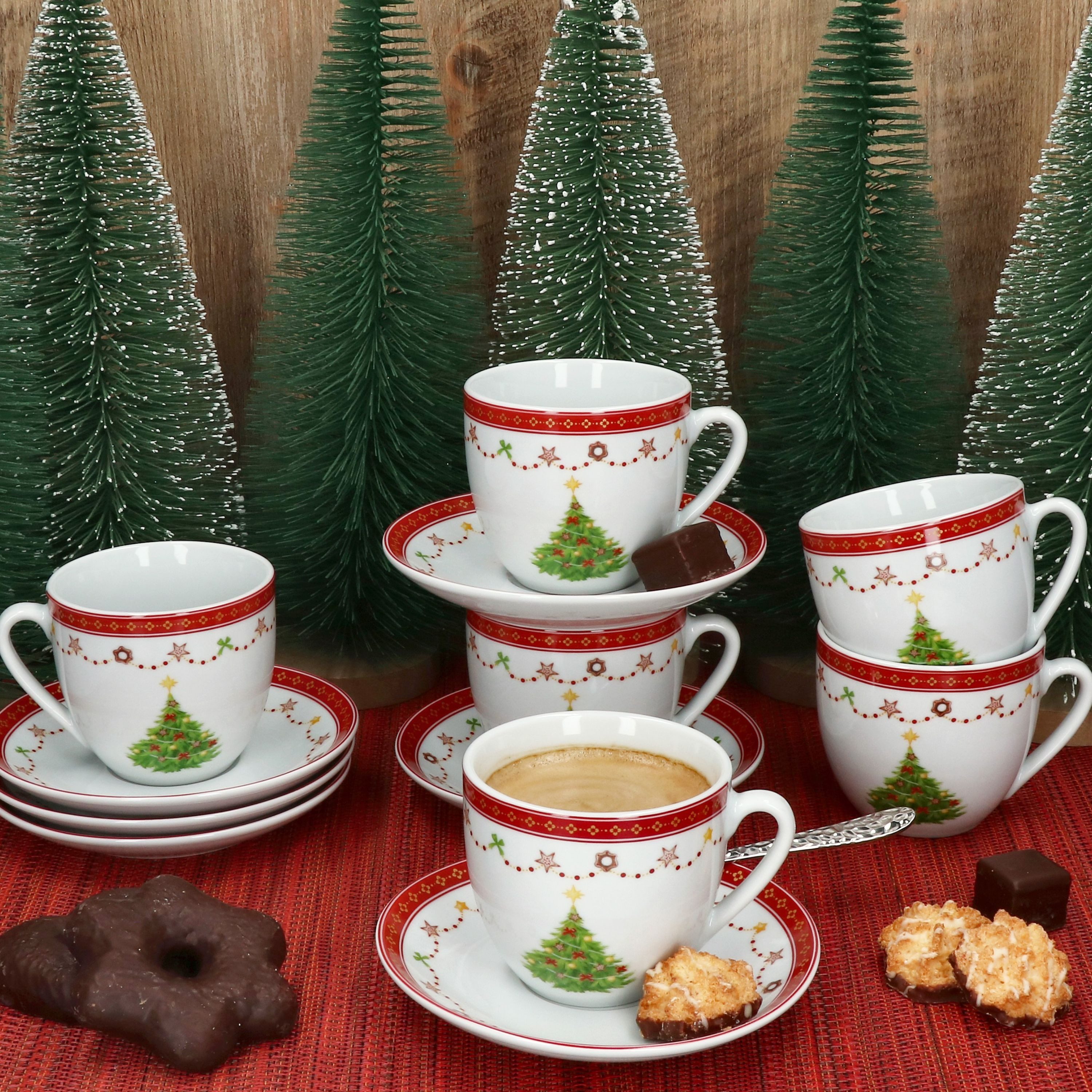MamboCat Tasse Weihnachtstraum Kaffeetassen + Untertassen 6 Pers Porzellan Tee Kakao, Porzellan, Weihnachtsgeschirr, Weihnachten, Weihnachtsset, Geschirr
