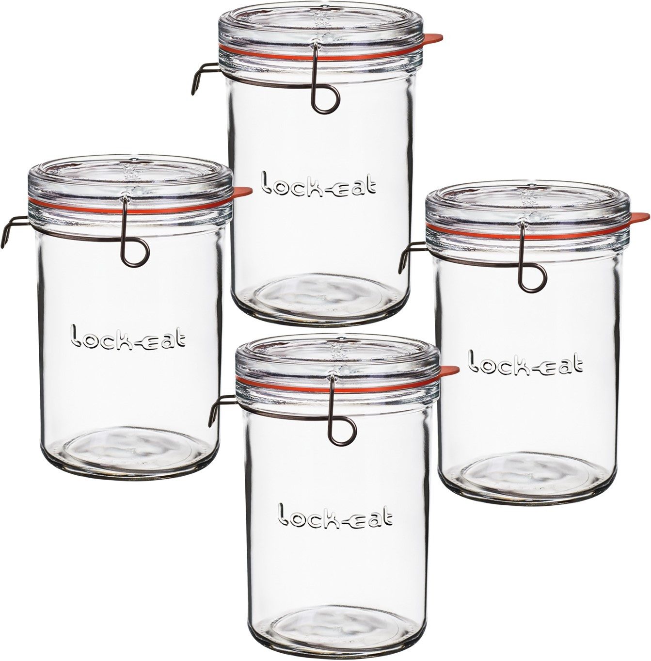 Emilja Einmachglas Lock-Eat Einkochglas mit Bügelverschluss 1L - Einkochglas - 4 Stück, (4er Set)
