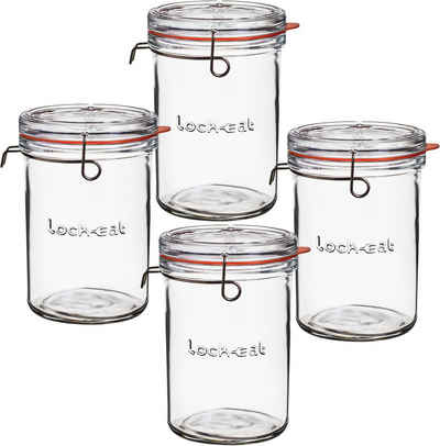 Emilja Einmachglas Lock-Eat Einkochglas mit Bügelverschluss 1L - Einkochglas - 4 Stück, (4er Set)